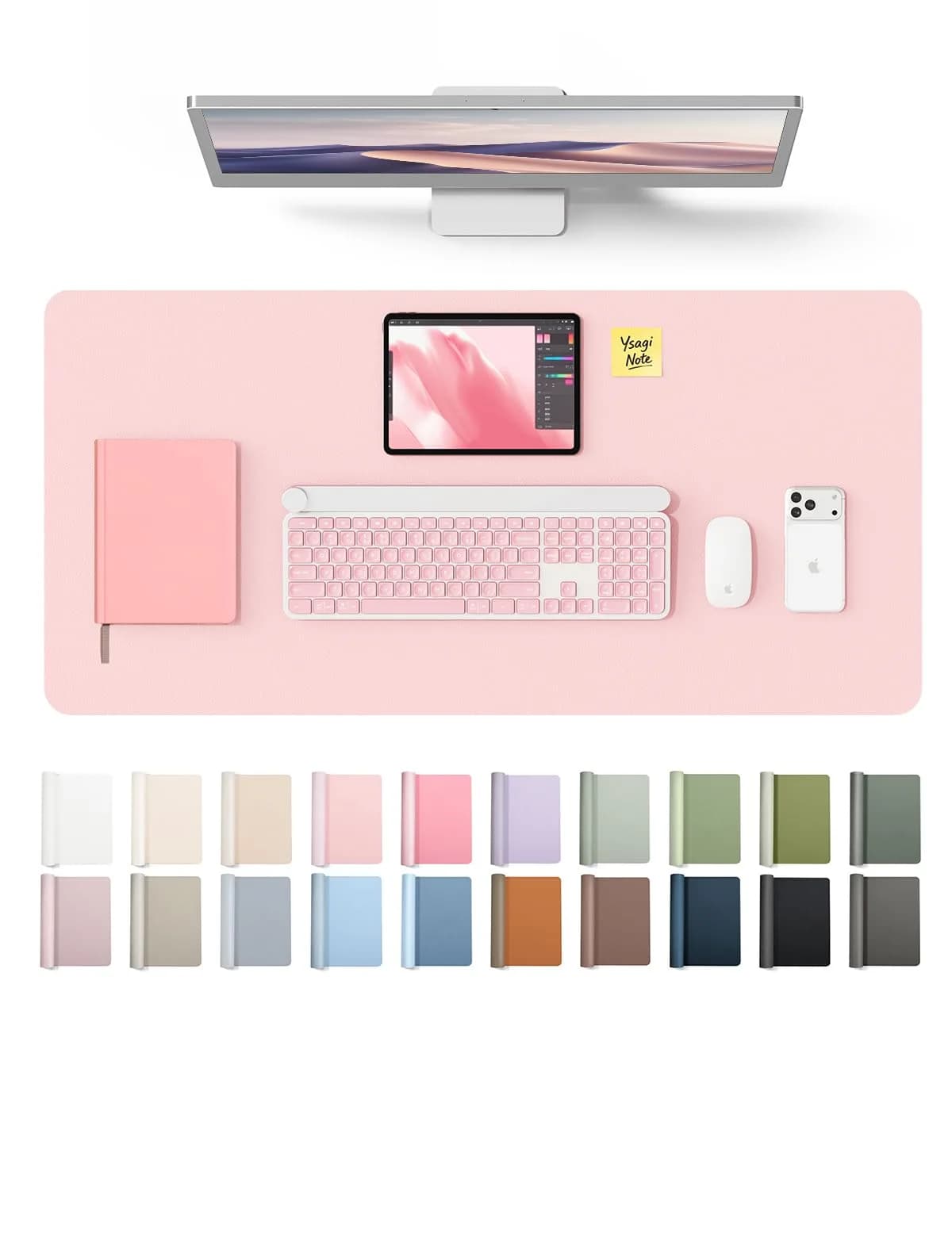 YSAGi Leather Desk Protector Light Pink 80cm (31.5") x 40cm (15.8") | Protects Desks, Doubles as Large Mouse Pad - main product image