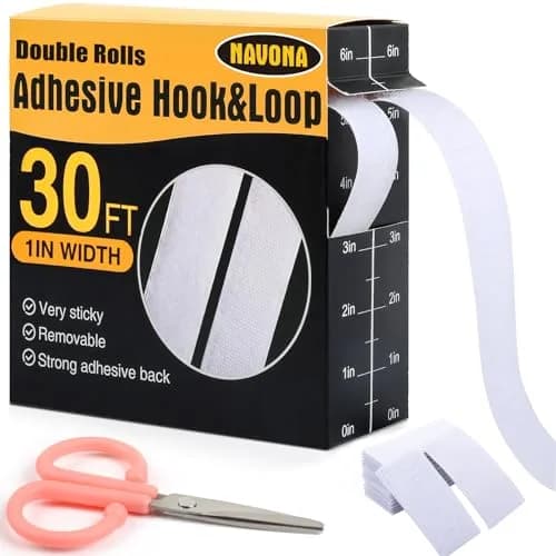 Navona Heavy Duty Hook and Loop Tape Strips with Adhesive, 2.5cm (1 Inch) x 30 Feet Each Roll, White | USA Imported Fastener Rolls - main product image