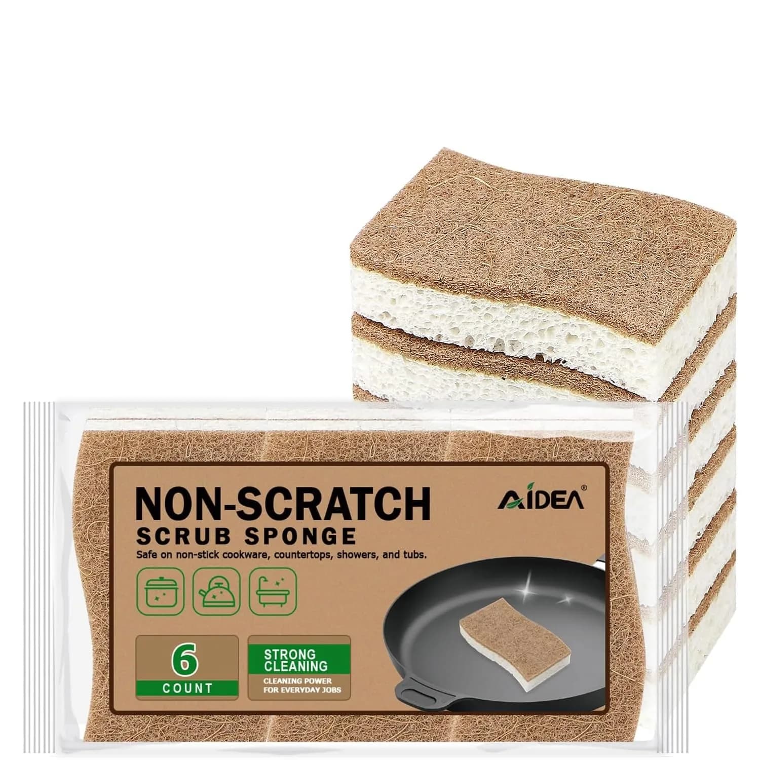 AIDEA Natural Cellulose & Sisal Fiber Sponges, 6-Count Pack | Eco-Friendly Kitchen Cleaning Power - main product image