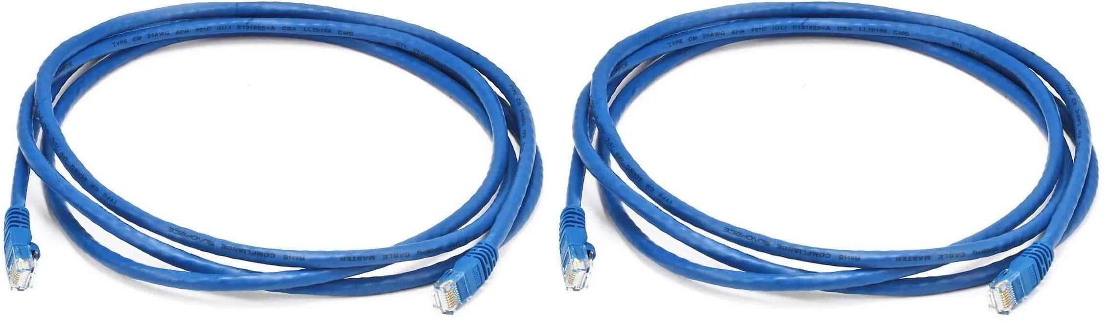 Monoprice 7FT 24AWG Cat6 550MHz UTP Ethernet Bare Copper Network Cable - Blue | 2-Pack, Snagless, Gold Contacts - main product image