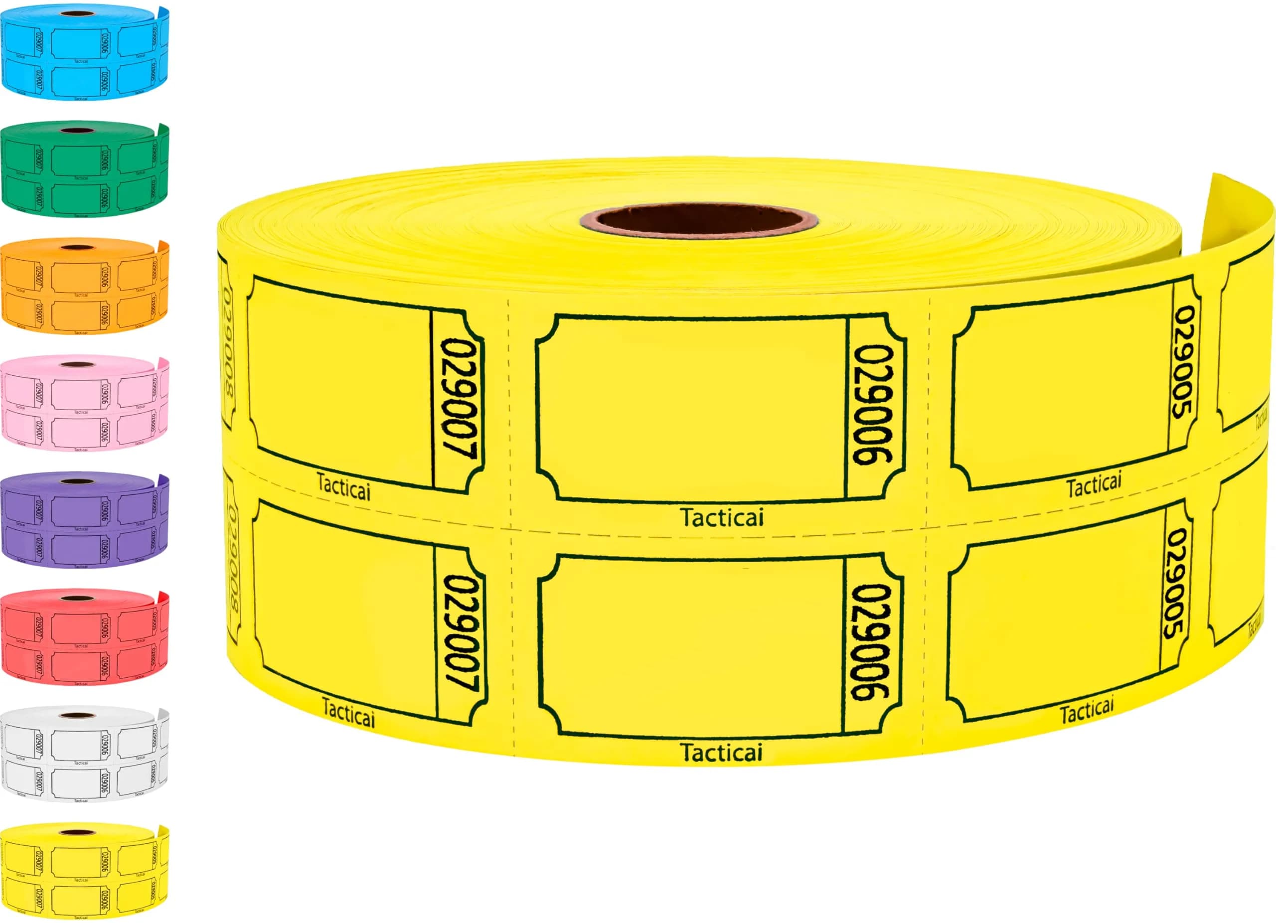 Tacticai Yellow Raffle Tickets Double Roll (1000 Tickets) | Bulk Pack Office Product - main product image