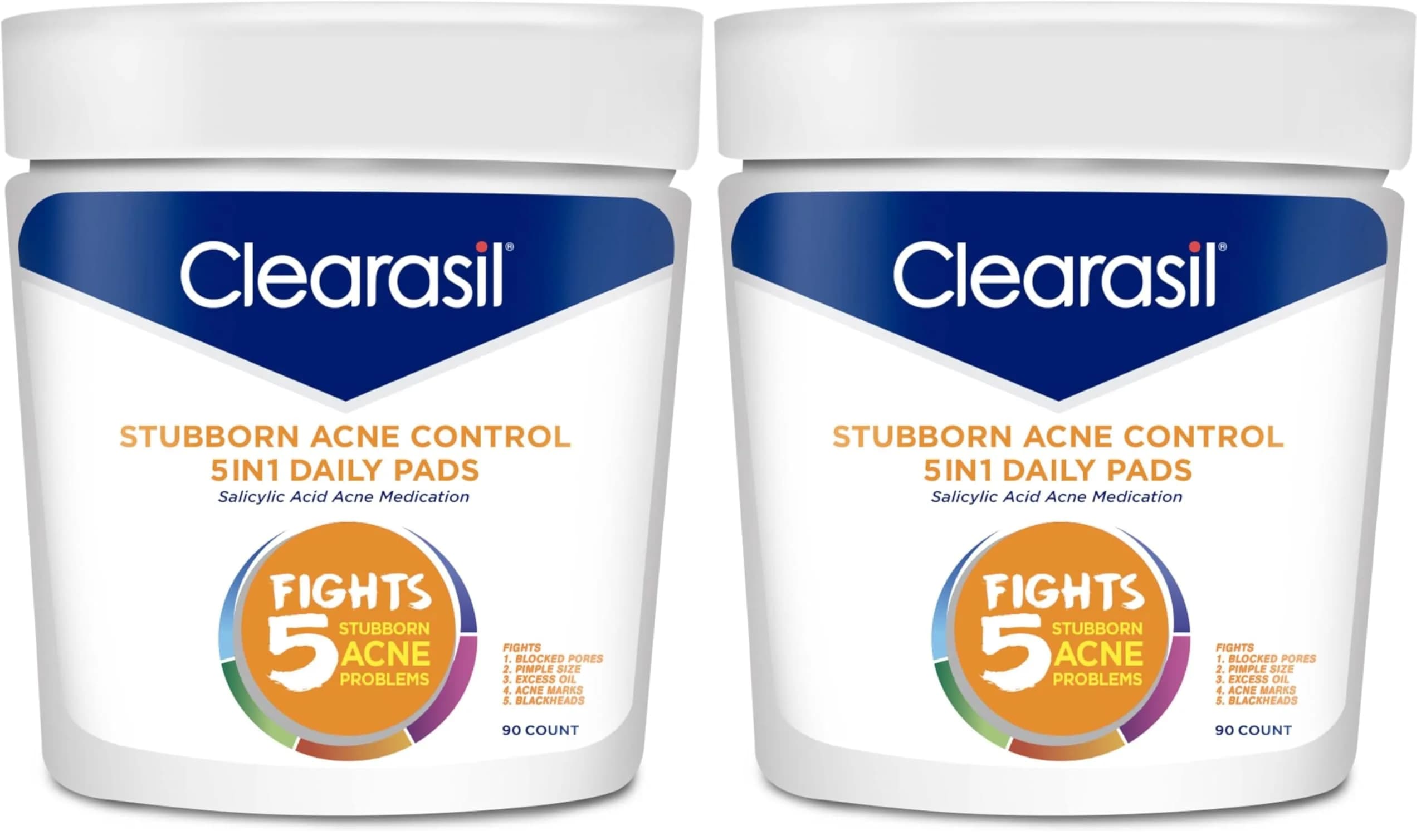 Clearasil Stubborn Acne Control 5in1 Daily Facial Cleansing Pads with Salicylic Acid 90 Count