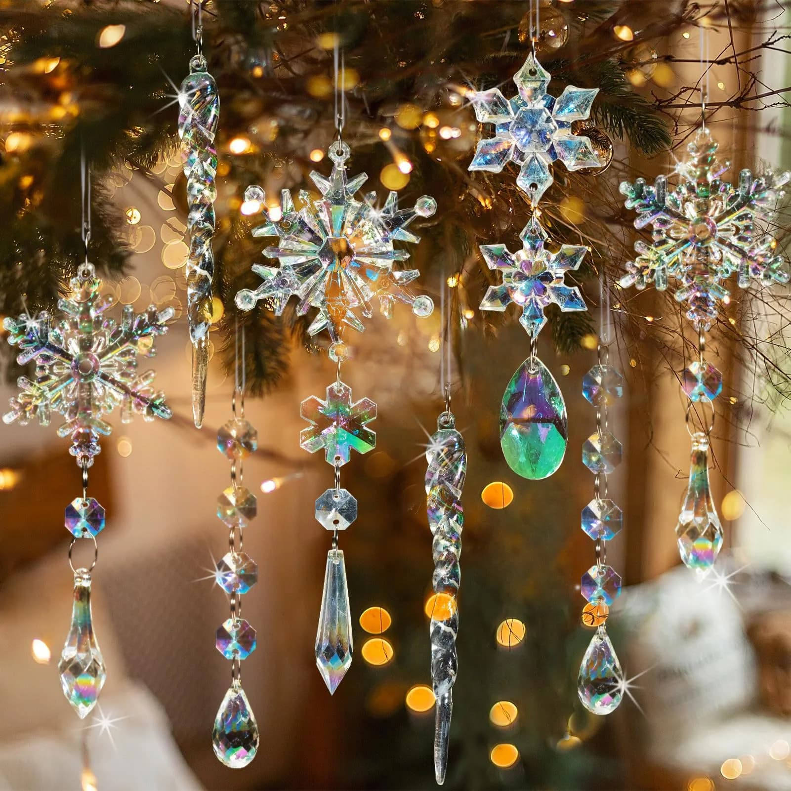 GuassLee Iridescent Acrylic Snowflake Ornaments for Christmas Tree Winter Wonderland Decorations (18 pcs) - main product image