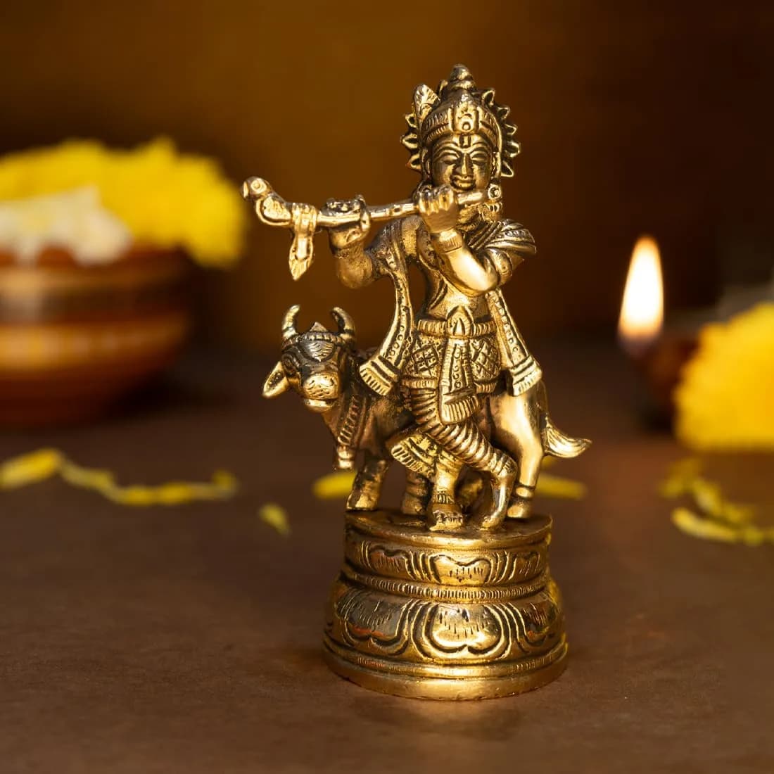 Ekhasa Brass Lord Krishna Idol with Flute | Shri Krishna Murti Gift | Home Decor | Kanha Ji Murti for Office Desk - main product image