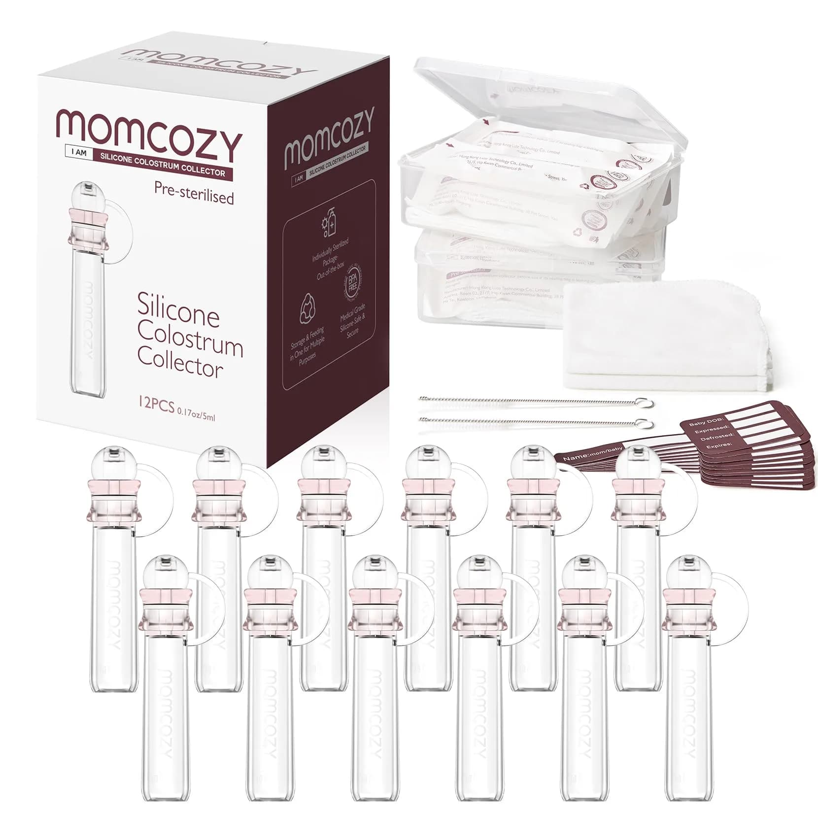 Momcozy Colostrum Collector 5ml Silicone Vials with Storage Box | BPA-Free Reusable Breast Milk Storage - main product image