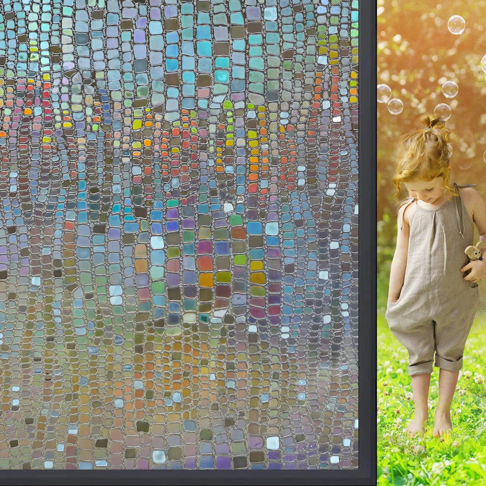 Beautysaid Window Privacy Film Stained Glass 3D Rainbow (Brown, 23.6x394in) | UV & Privacy Protection with Easy Reapplication