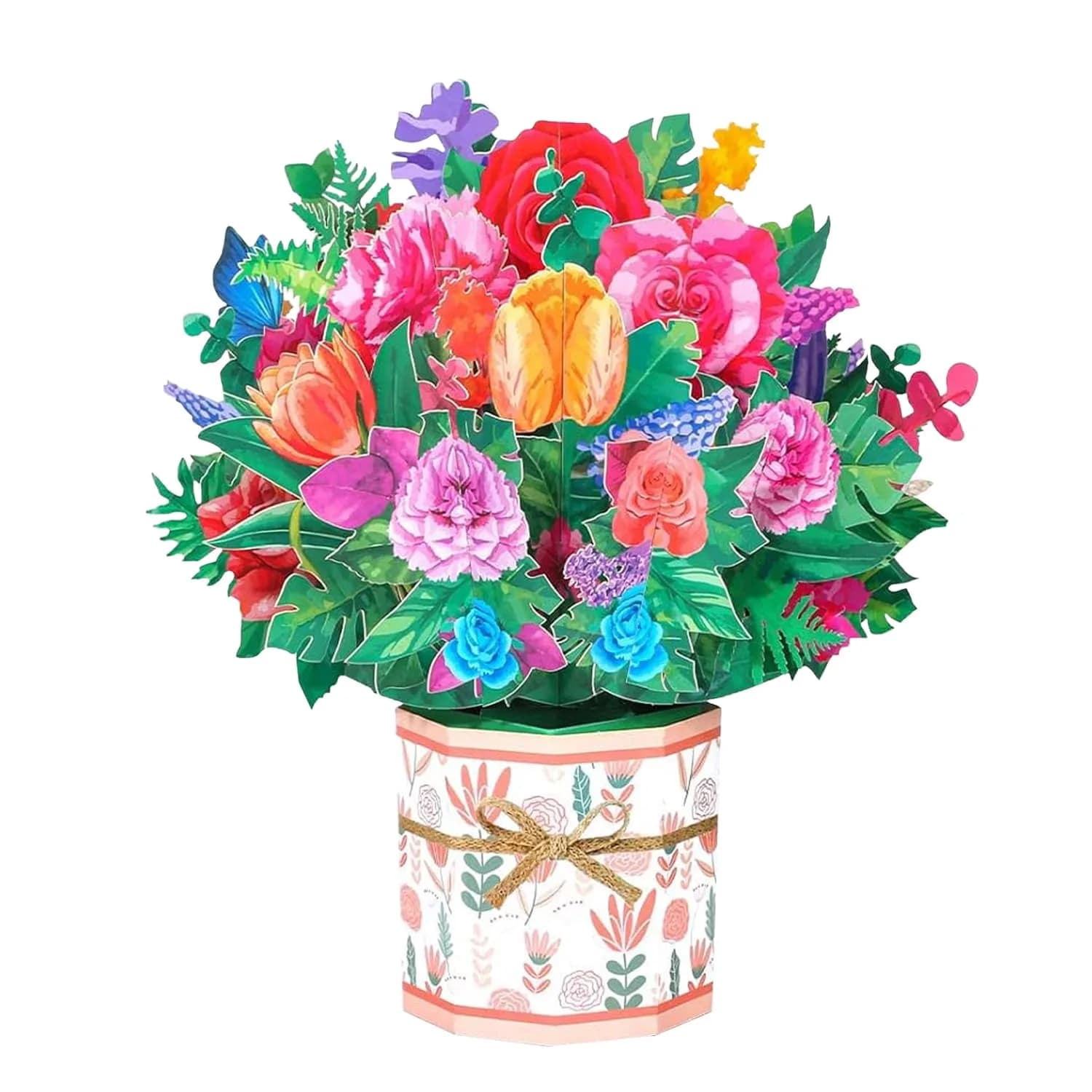 ROBBEAR Rose Carnation Bouquet Pop Up Card, 3D Flower Greeting Card with Envelope (8.7" x 7.1") | Handmade Laser-Cut Paper Art - main product image