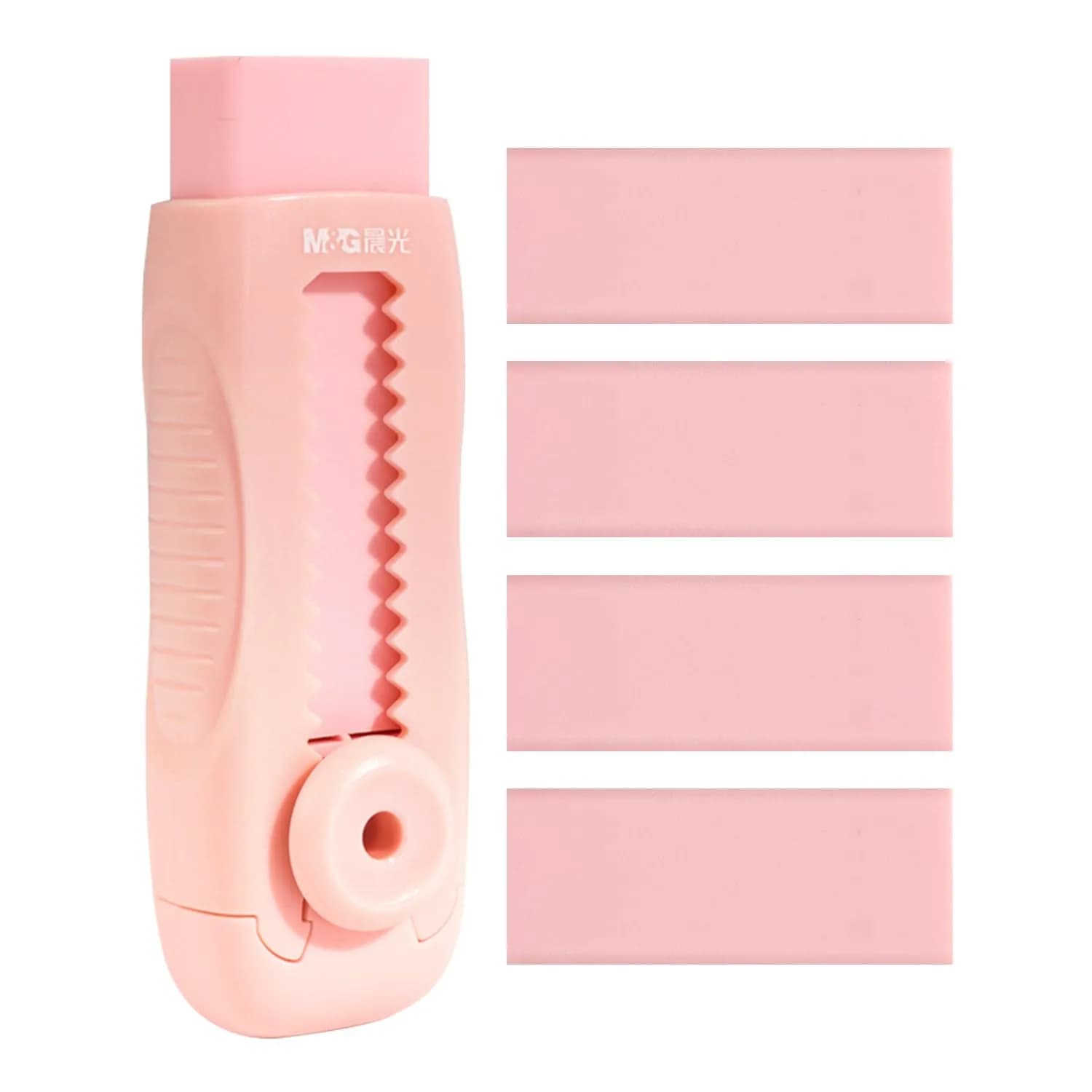 M&G Pink 4+1 Pack Rubber Erasers | Retractable Soft Pink Pencil Erasers for School & Office