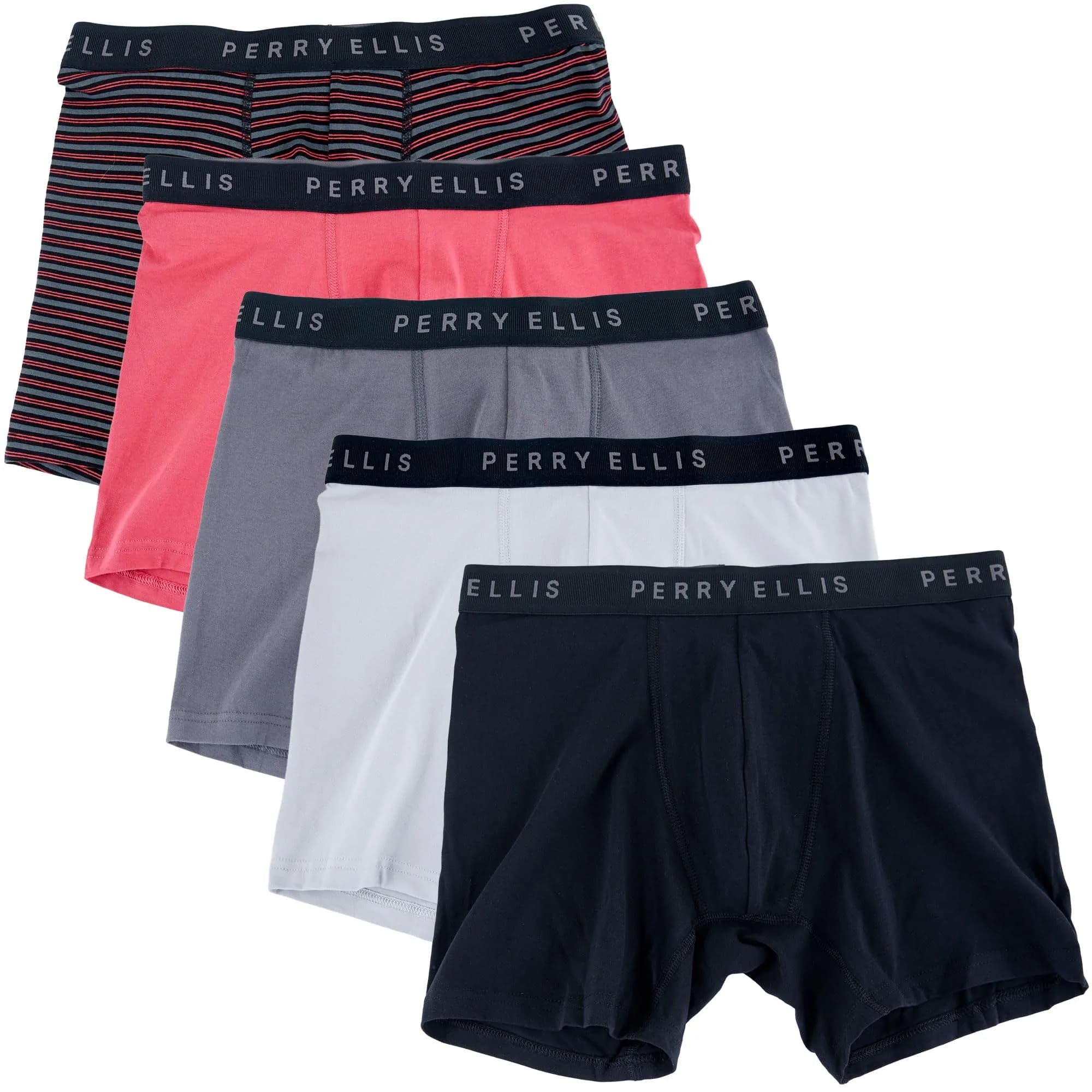 Perry Ellis Men's Cotton Stretch Boxer Briefs 5 Pack | Tagless, No Roll Waistband, Large US