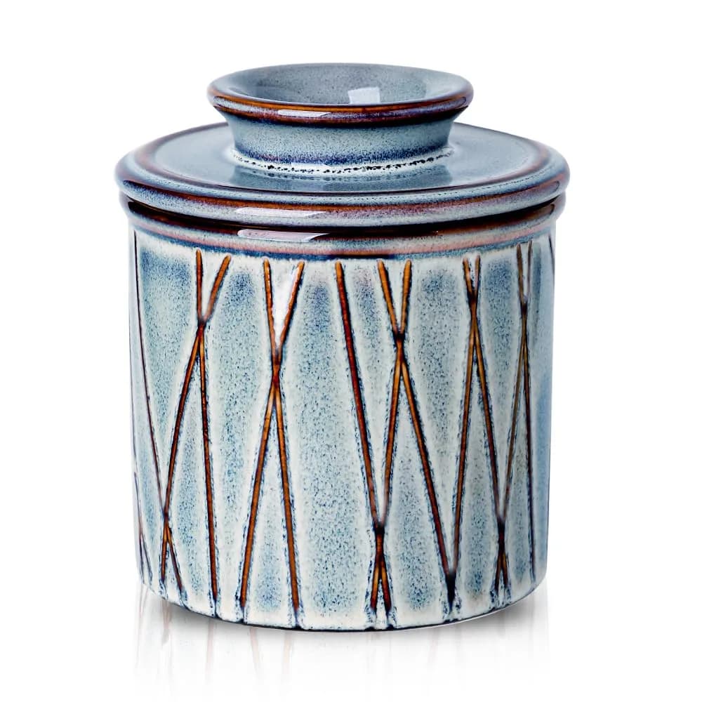 HVH Ceramic Butter Crock with Lid | Water-Sealed French Butter Keeper for Countertop (4x4 inches, 198g)