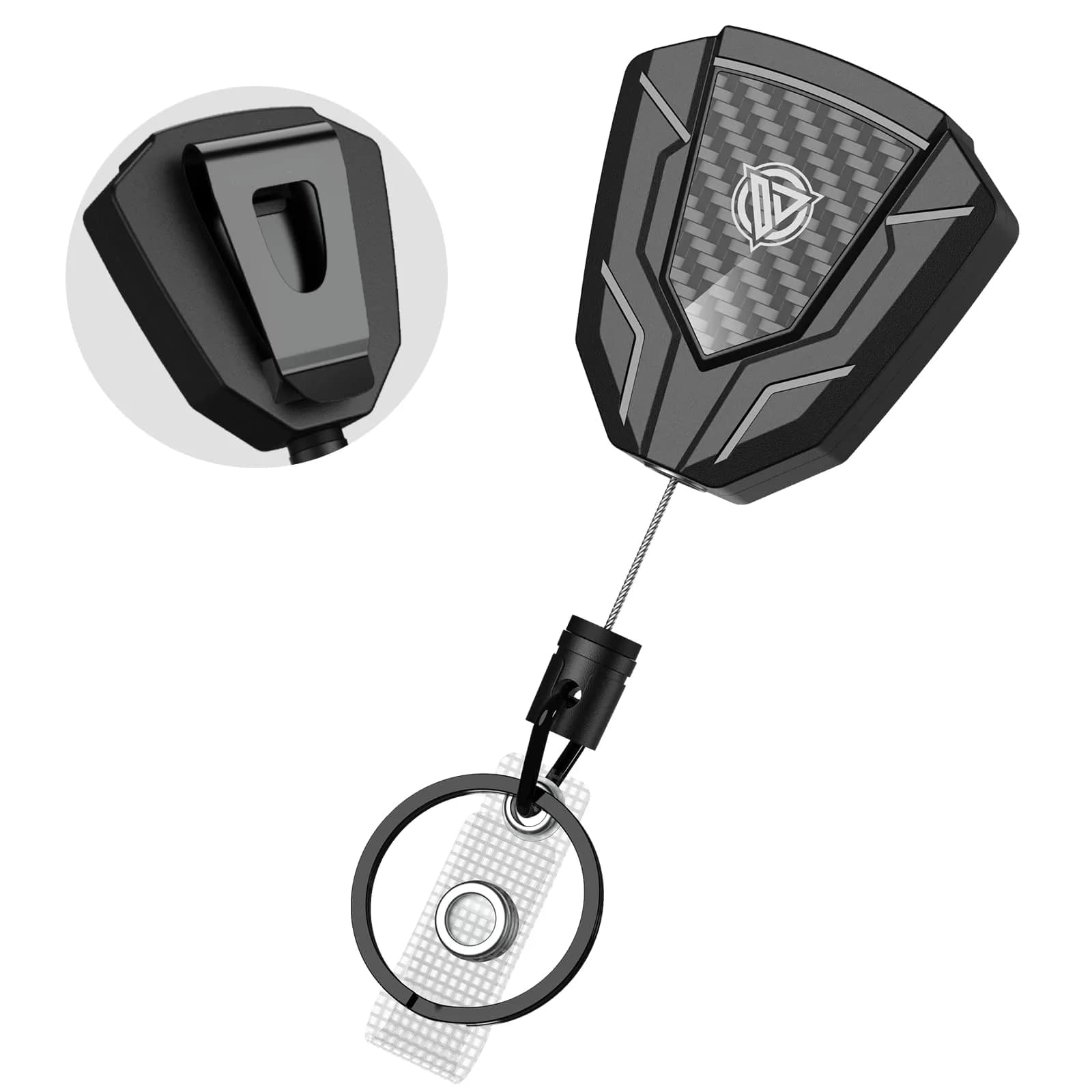 Oaridey Heavy Duty Retractable Keychain with Belt Clip, Carbon Fiber Front | 31.8in Steel Cord, 9oz Capacity