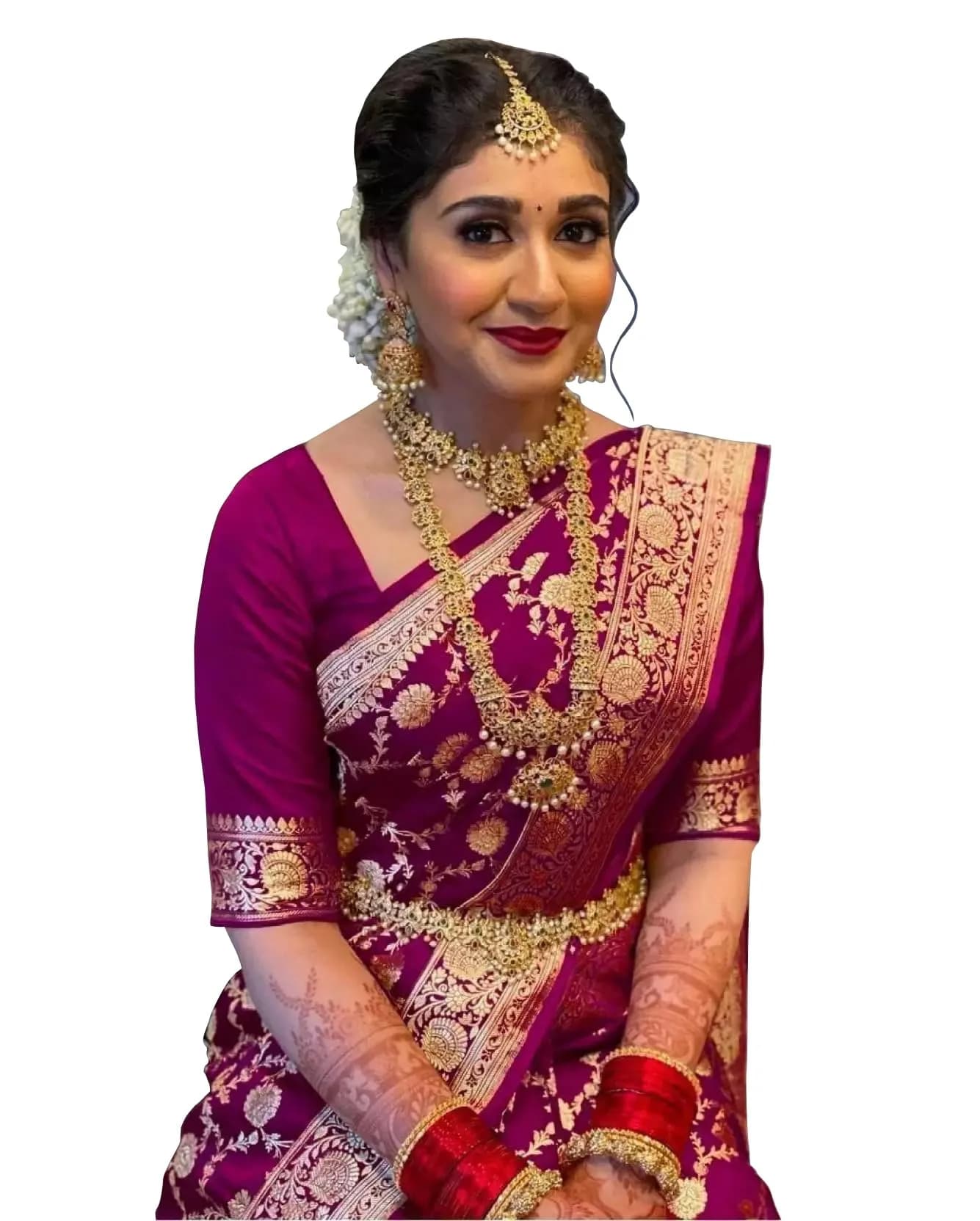 Sugathari Kanjivaram Silk Saree 5.5m | Traditional Wedding Wear in Wine - main product image