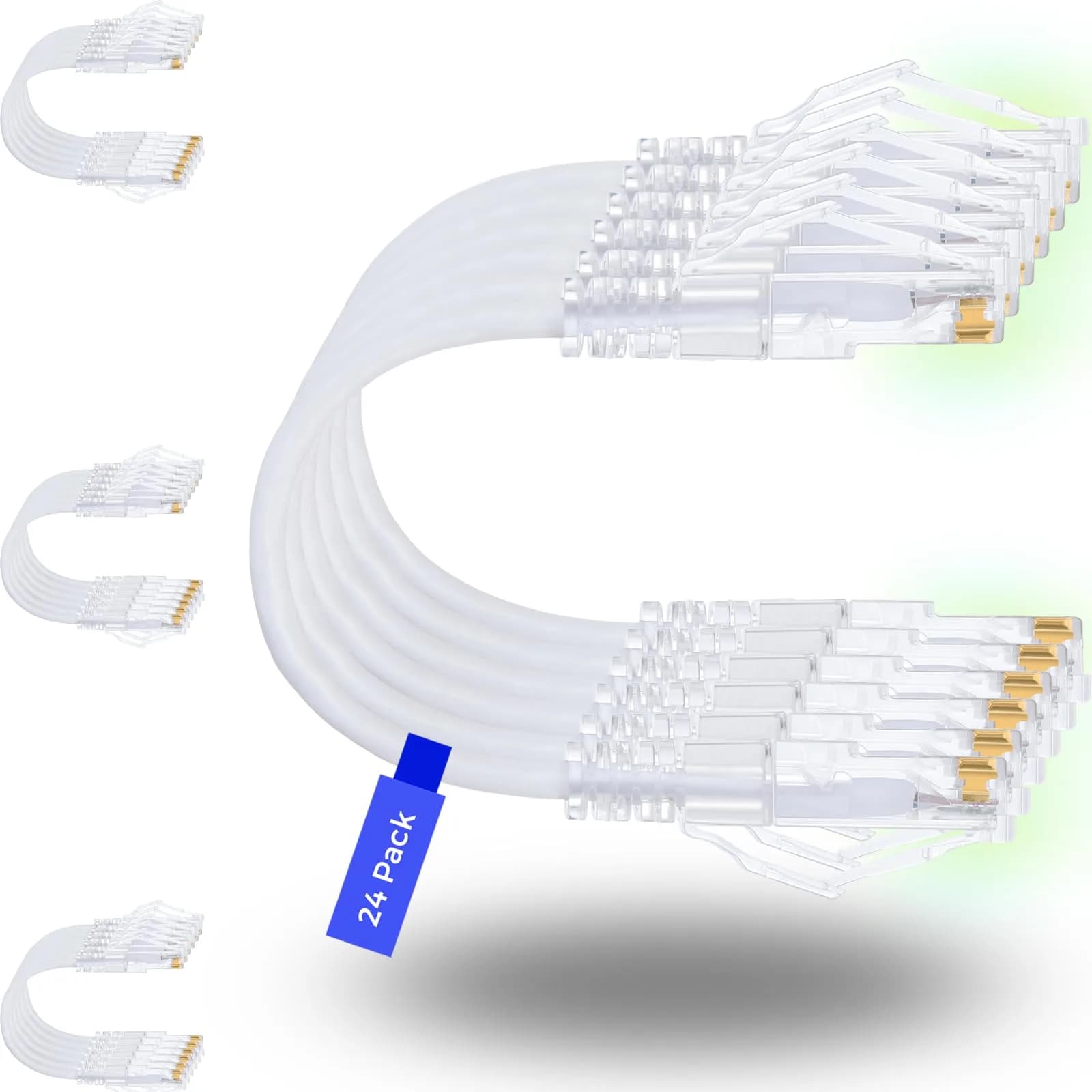 Rapink Cat6a Ethernet Patch Cables 10ft (24 Pack) Slim, 10Gbps Support | 3.05m (10ft) White - main product image
