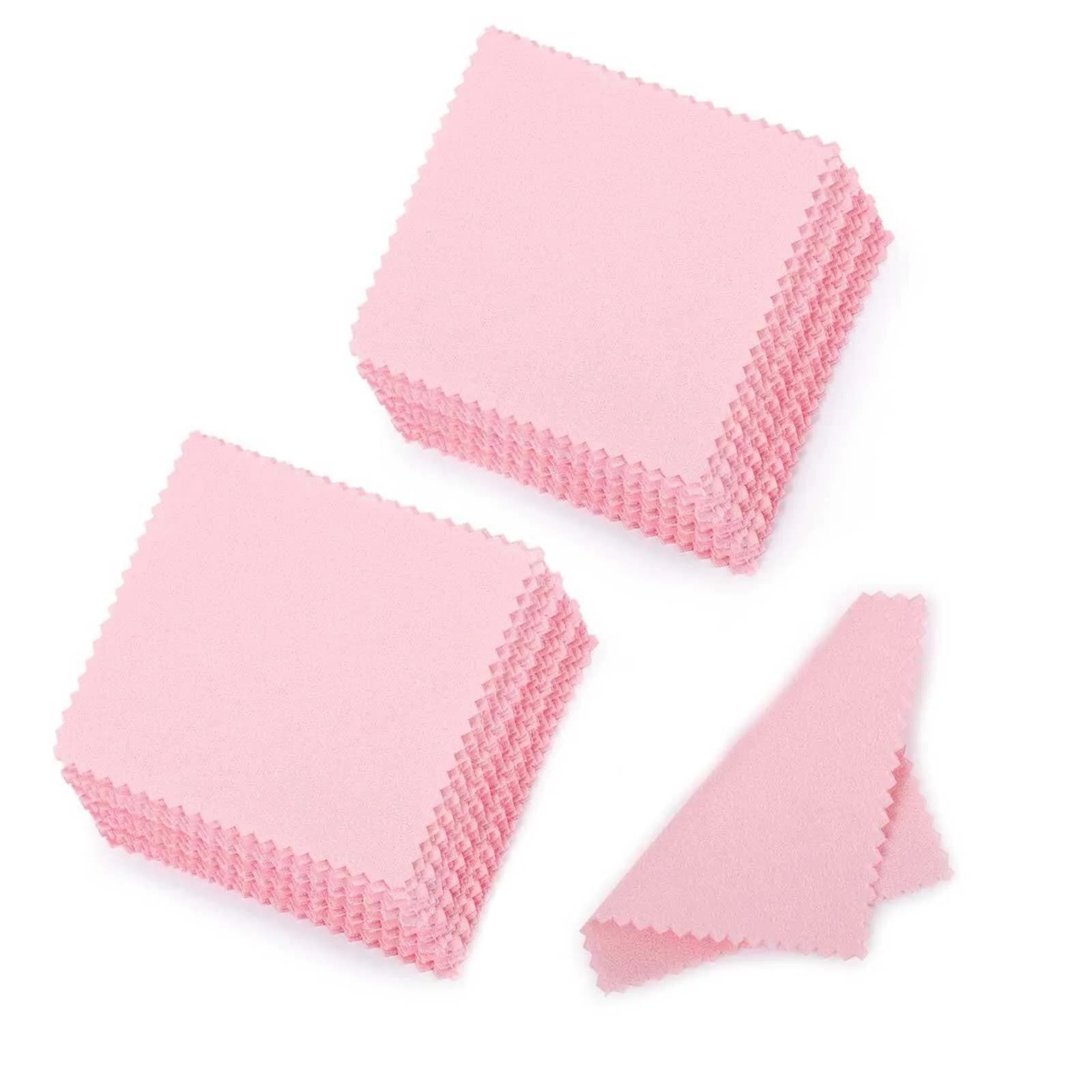 SEVENWELL 100pcs Pink Jewelry Cleaning Cloths 8cm x 8cm | Individually Wrapped Silver Polishing Towels - main product image
