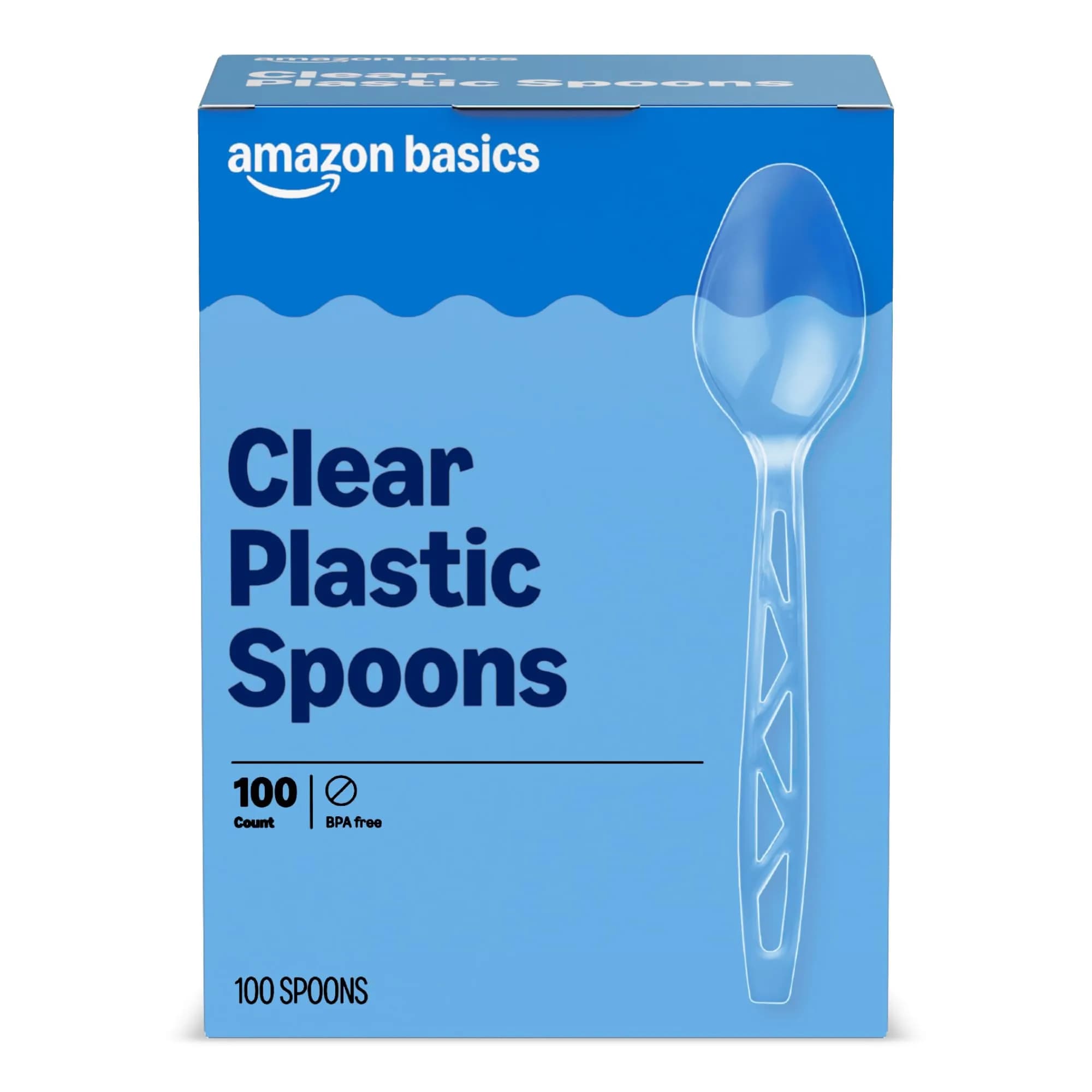 Amazon Basics Clear Plastic Spoons, 100 Count | Durable & BPA-Free for Everyday Use - main product image