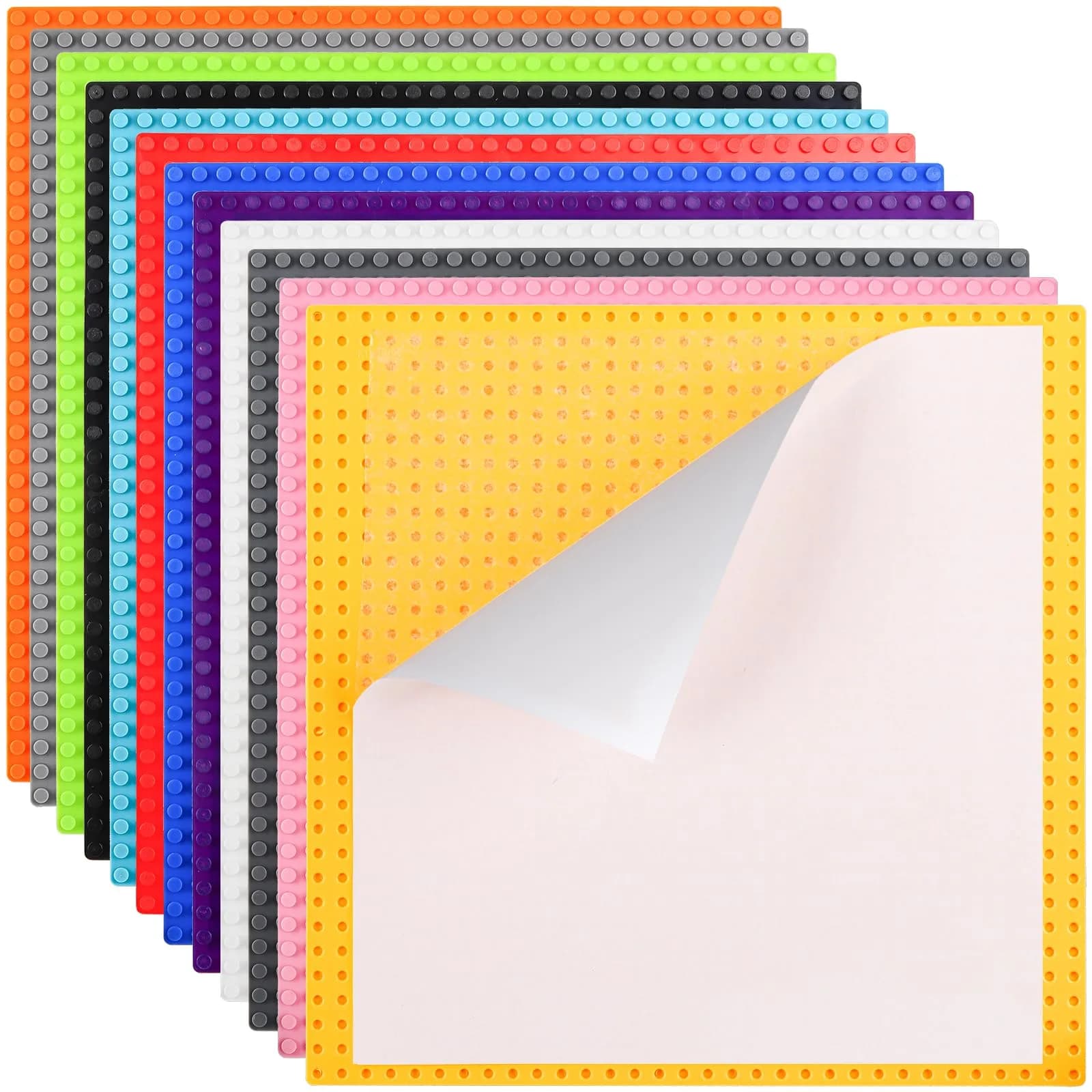 ZEAYEA Peel and Stick Baseplates 10 x 10 Inch | 12 Colors for Imaginative Play