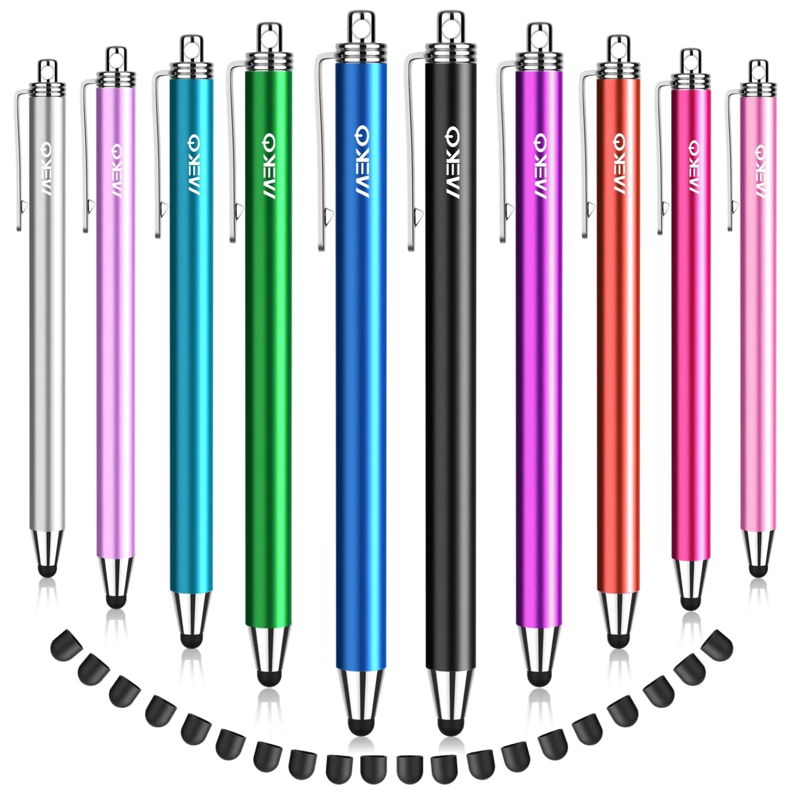 MEKO 10 Pack Thin Stylus Pens with 20 Replacement Tips | Universal Capacitive Stylus for Touchscreens - main product image