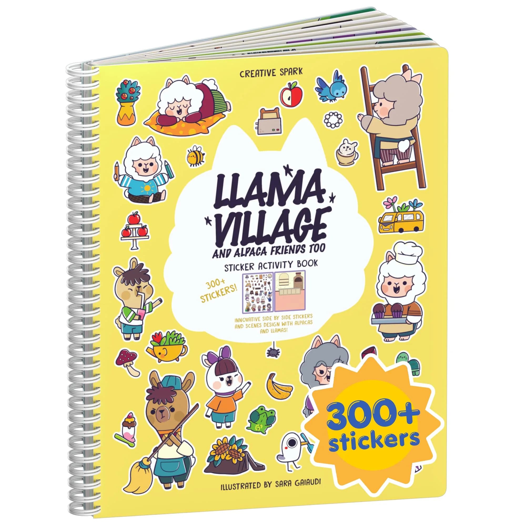 CUPKIN Llama Village Sticker Book with 300+ Stickers & Coloring Pages, Lay-Flat Spiral Bound, Ages 2-8 - main product image