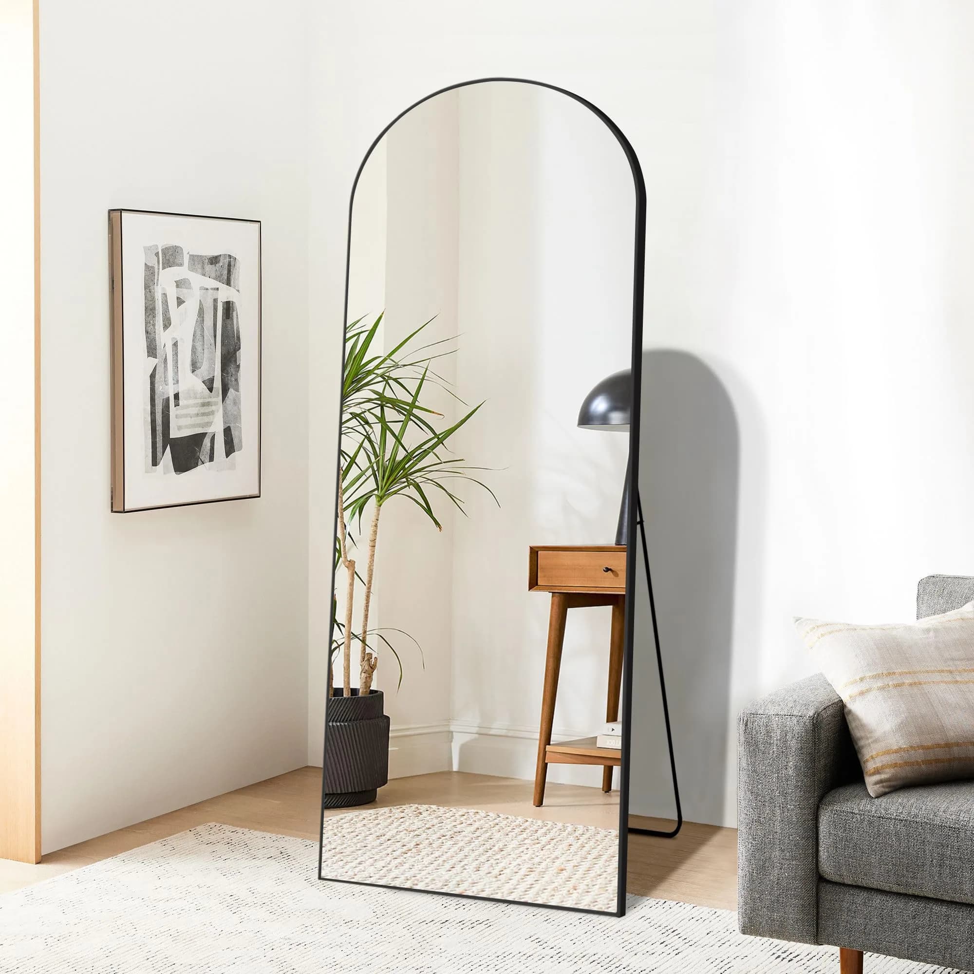 Dolonm 64x21 Inch Arch Full Length Mirror | Aluminum Alloy Frame, Large Free-Standing or Wall-Hanging - main product image