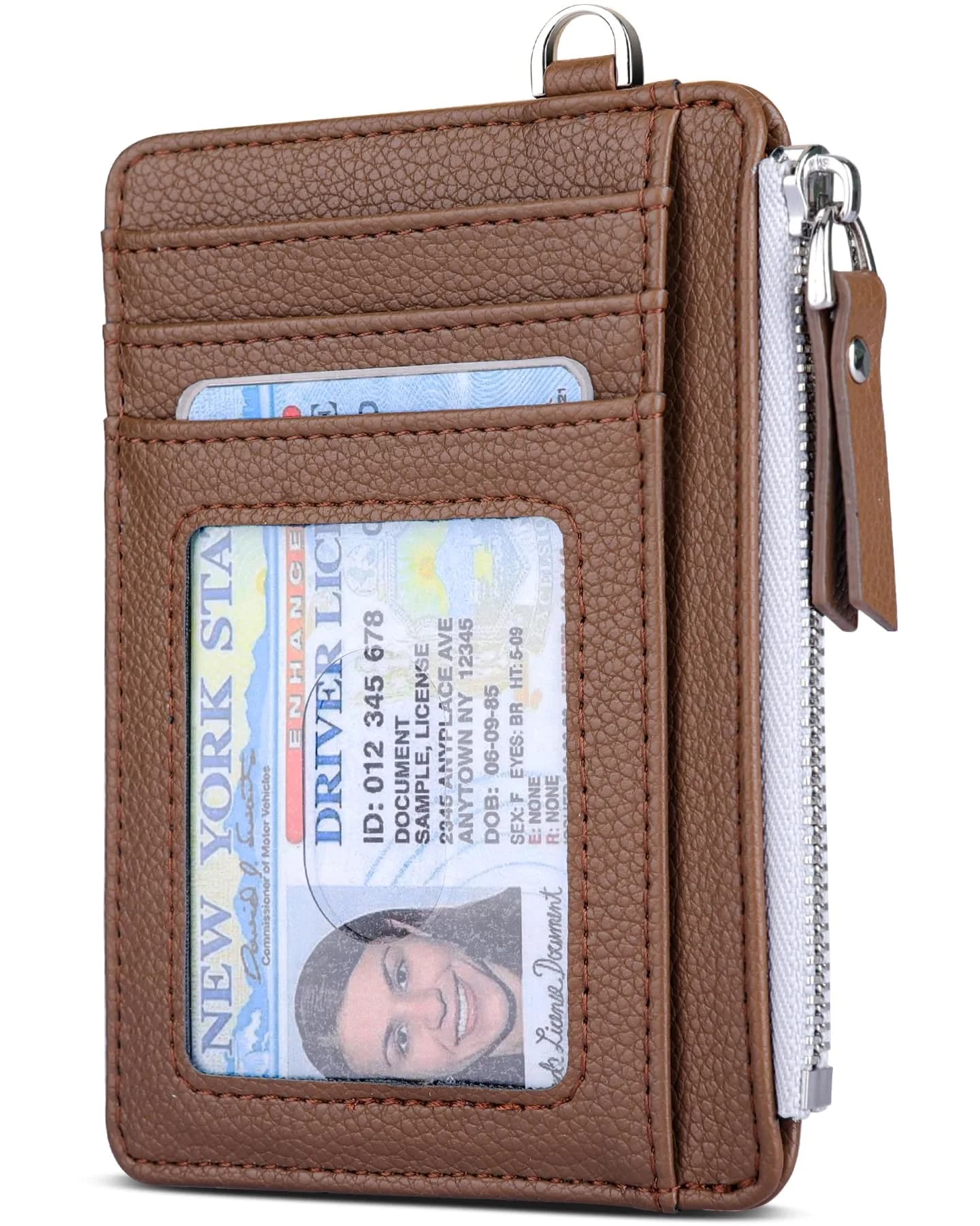 Teskyer Slim RFID Wallet for Women, Grey | Compact Card Holder with Zip Pocket