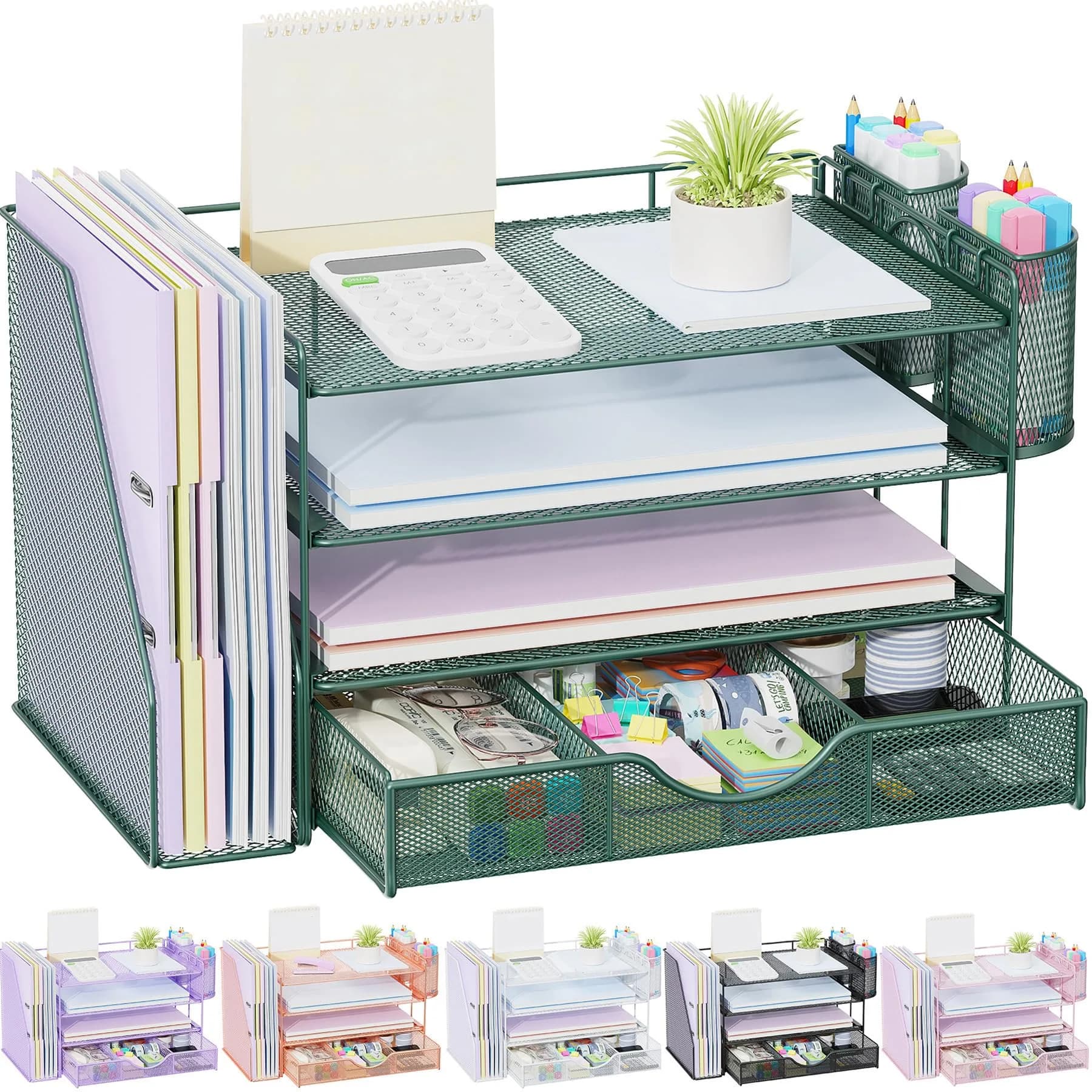 gianotter 4-Tier Desk Organizer with Drawers & File Holders, Workspace Accessories for Office Supplies (Green) - main product image