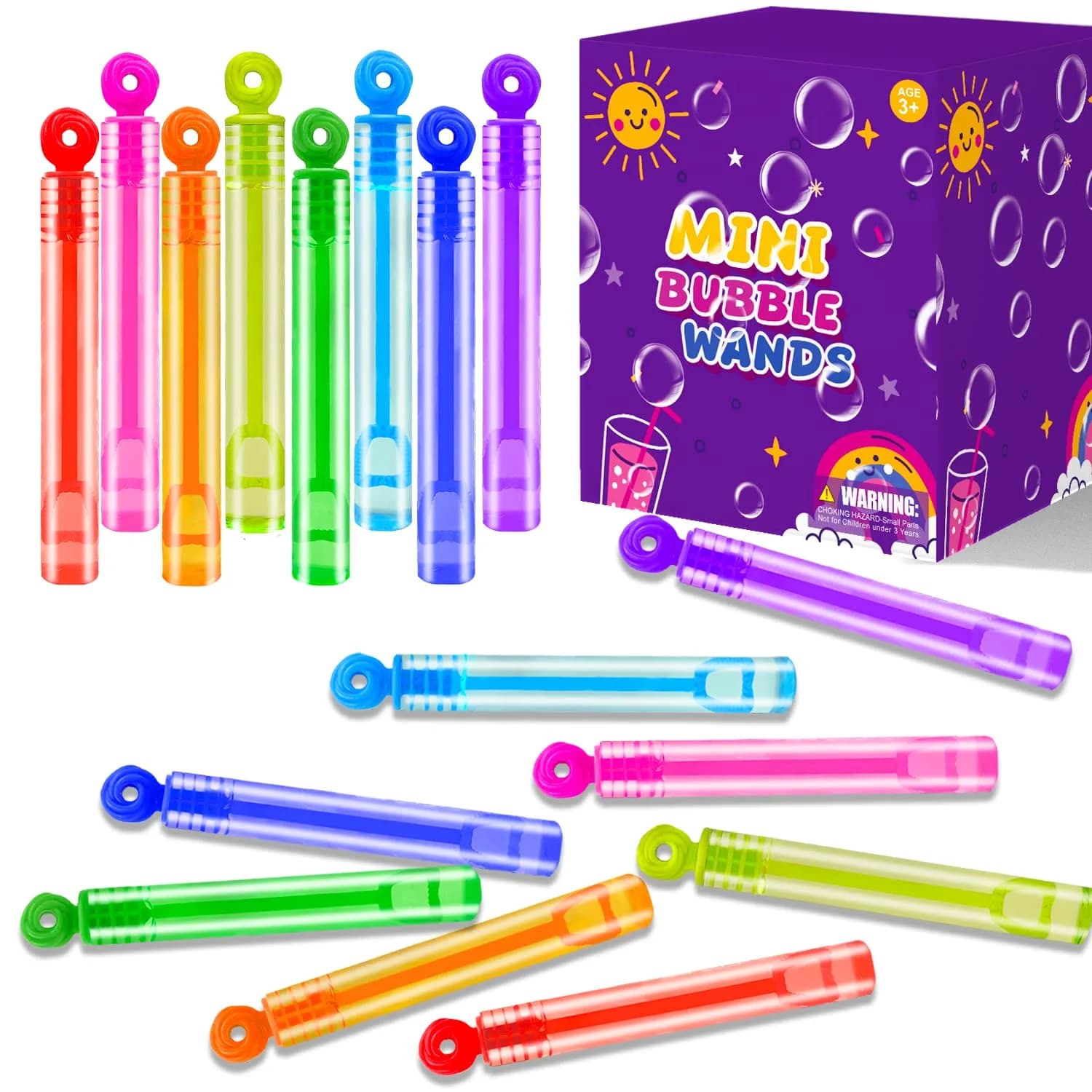 Leetous Mini Bubble Wands 64 Pack | Rainbow Colors, 4.2 Inch Pocket Size, Non-Toxic Plastic - main product image