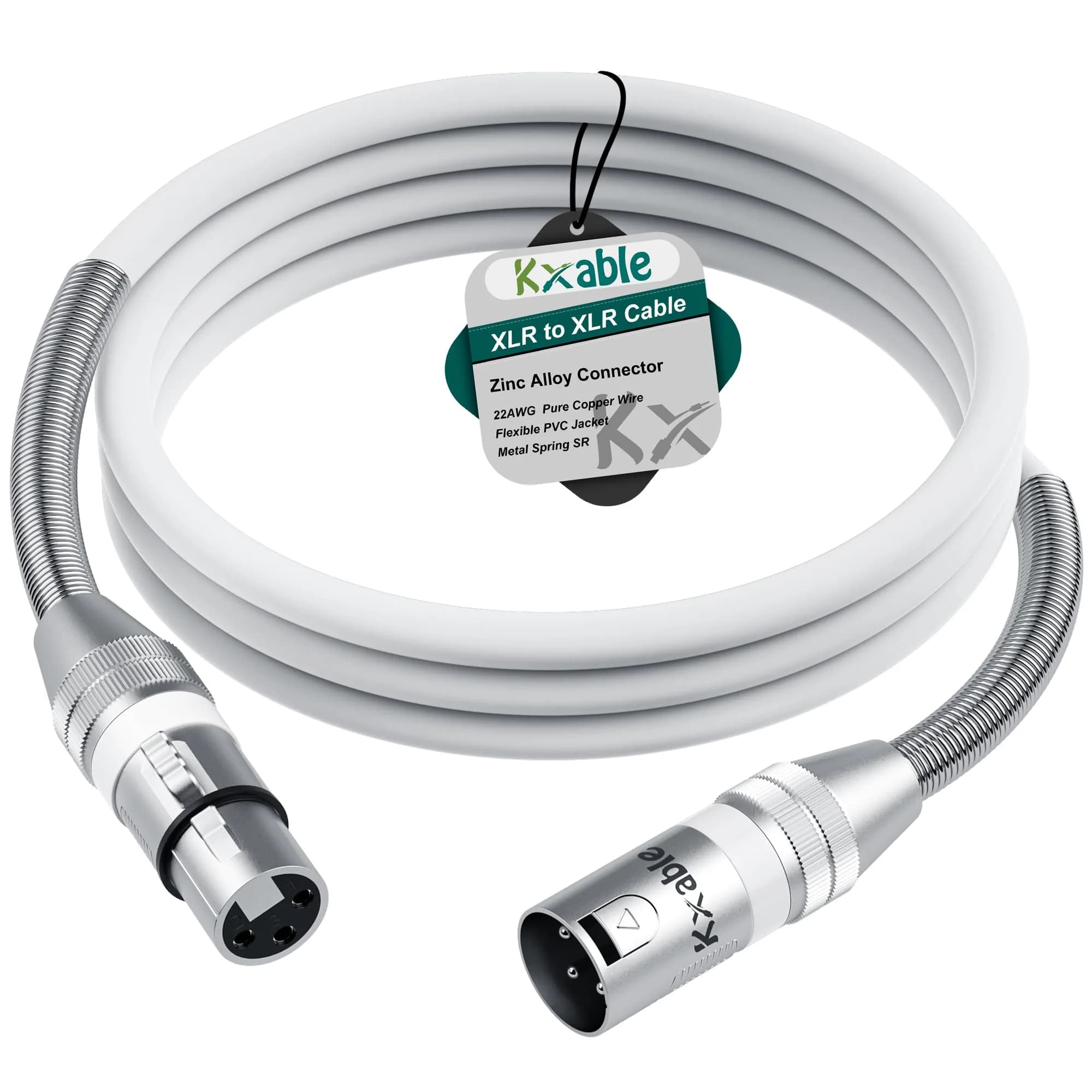 Kxable Premium XLR Cable 3 FT | Heavy-Duty 22AWG Copper, Male to Female, White