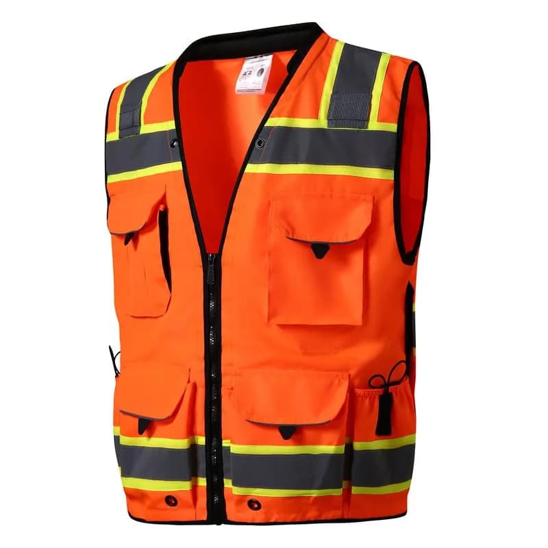 SKSAFETY Class 2 High Visibility Safety Vest with 12 Pockets, ANSI/ISEA Orange, X-Large - main product image