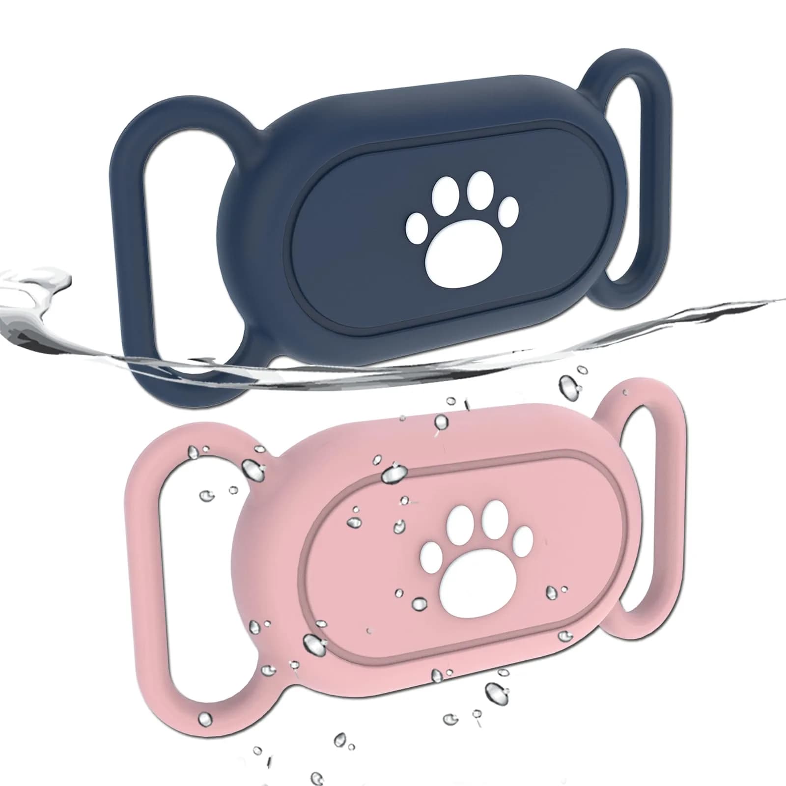 Rzttwl 2 Pack Waterproof Dog Collar Holder for Samsung Galaxy SmartTag2, Pink Blue | Silicone GPS Tracker Case - main product image
