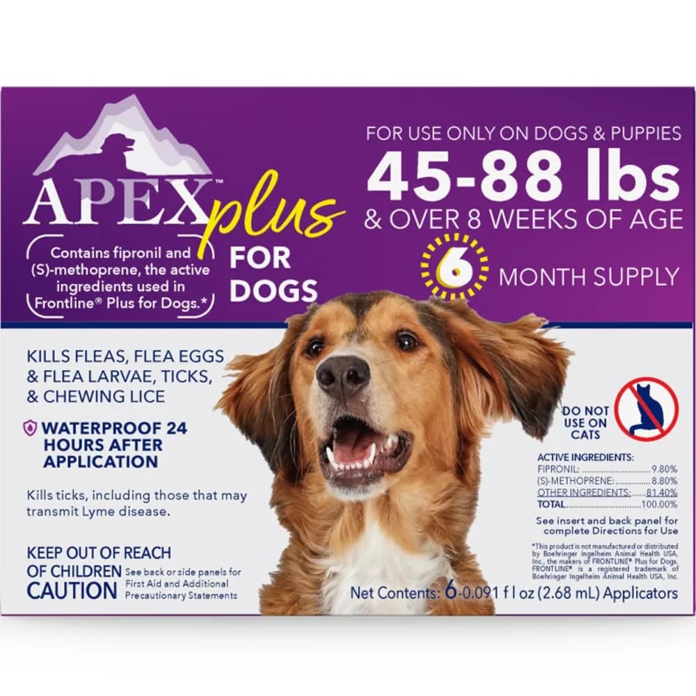 APEX ANIMAL HEALTH Apex Plus Flea & Tick Prevention for Large Dogs 45-88 lbs | 6-Month Supply - main product image