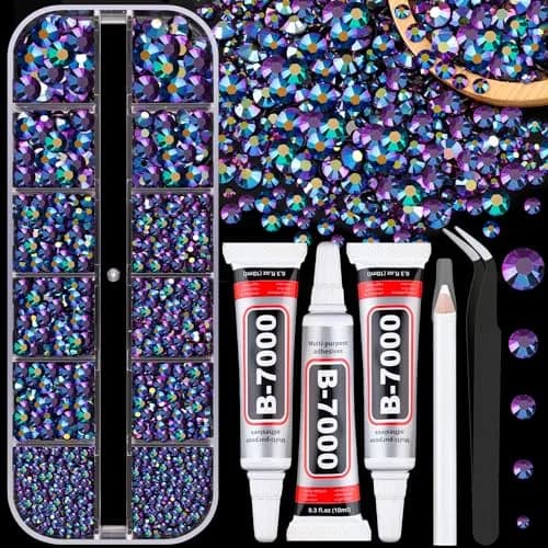TINKRSTUFF Purplish Black AB 3Pcs Craft Beads | Flatback Crystal Gems with Glue & Tools - main product image