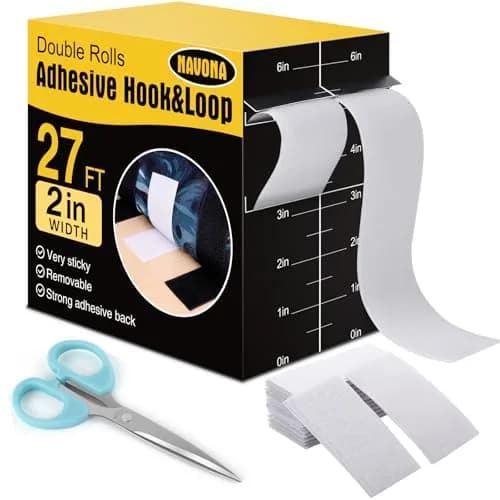 Navona Heavy Duty Hook and Loop Strips with Adhesive, 5.1cm (2 Inch) x 27 Feet Each Roll, White | Self-Adhesive Fastener Tape for Secure Mounting - main product image