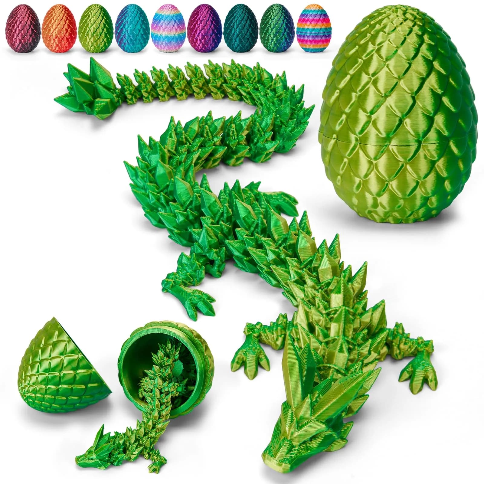 TBOLINE 12" Articulated Crystal Dragon Egg Toy | Laser Yellow Green PLA, Non-Toxic, ASTM-Tested - main product image
