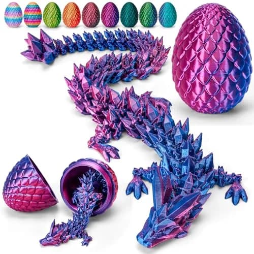TBOLINE 12-inch Articulated Crystal Dragon in 4.53-inch Egg, Laser Violet | Licensed 3D Printed Toy - main product image