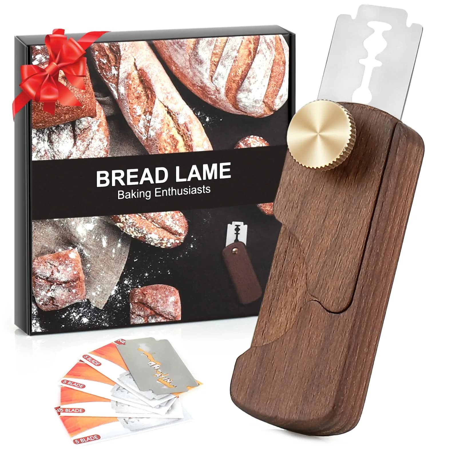 HHZPAEK Magnetic Wooden Bread Lame Dough Scoring Tool | Handcrafted Sourdough Bread Knife with 5 Razor Blades