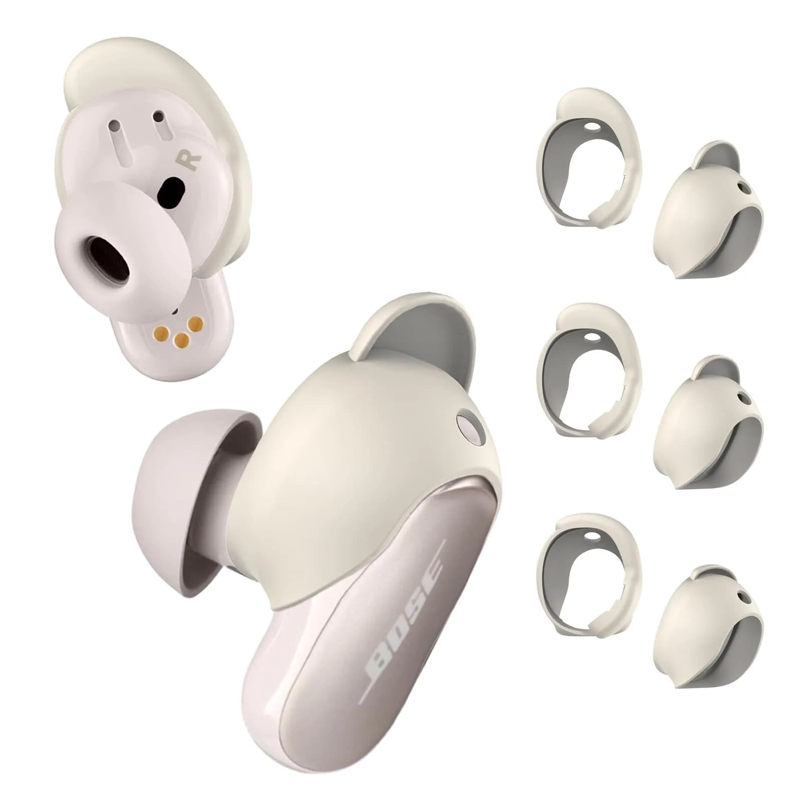 WOFRO White Headphone Earpad | Anti-Slip Silicone Ear Tips for Bose QC Earbuds II & Ultra (3 Pairs, S/M/L)