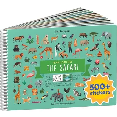 CUPKIN Safari Animals Sticker Book, Exploring the Safari, 500+ Stickers, 12 Scenes & 12 Coloring Pages | Toddler Travel Essentials - main product image