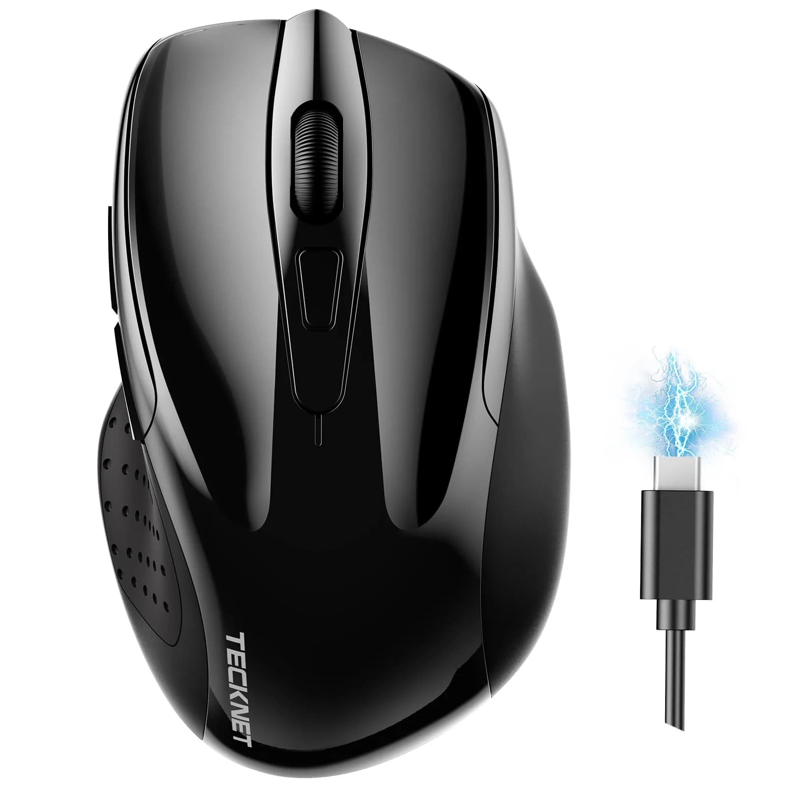 TECKNET Wireless Mouse, BT 5.0/2.4G, Rechargeable 6-DPI Silent, Black | Ergonomic for Small-Medium Hands - main product image