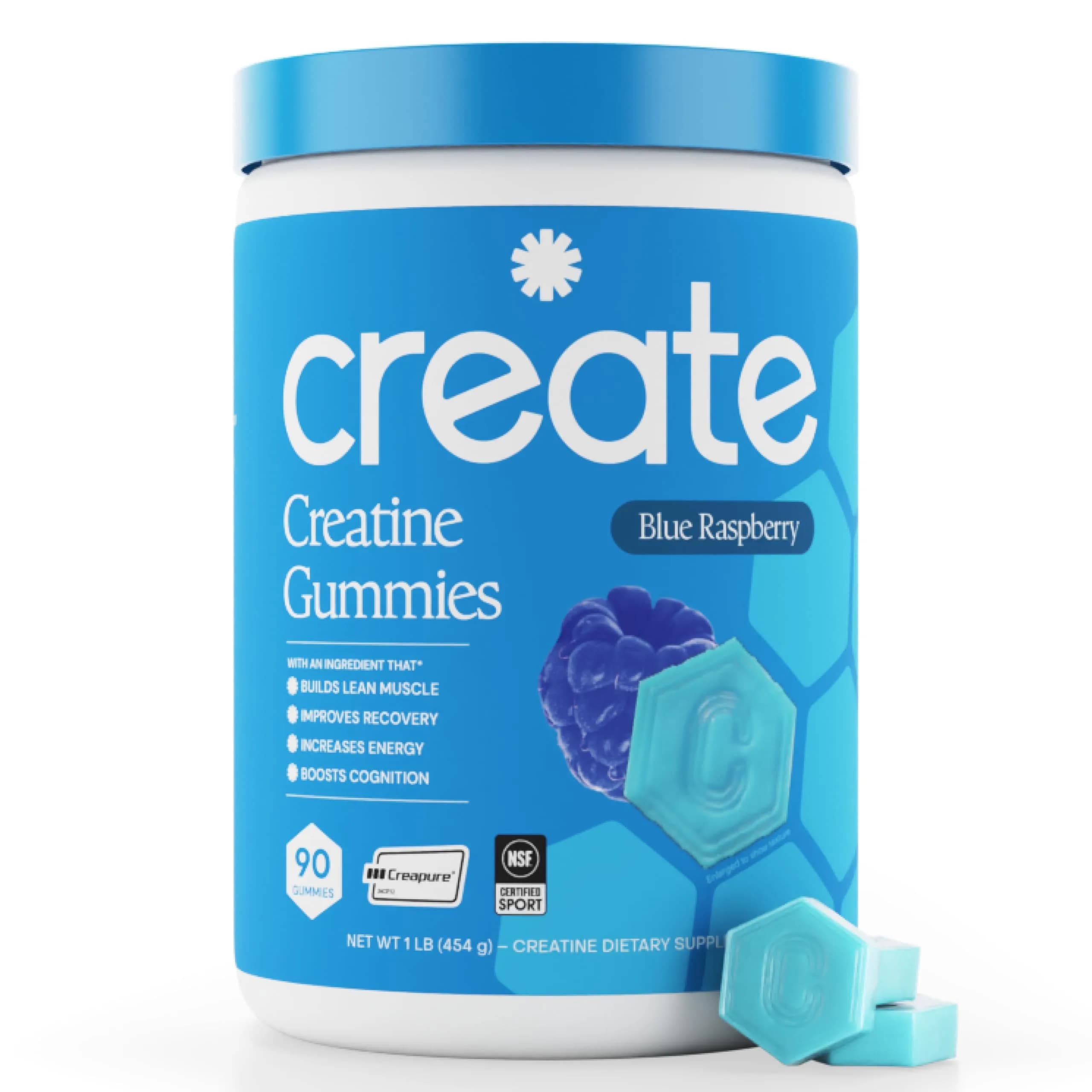 Create Creatine Monohydrate Gummies Blue Raspberry 90 Count | Boost Focus, Strength, and Endurance with Creapure - main product image
