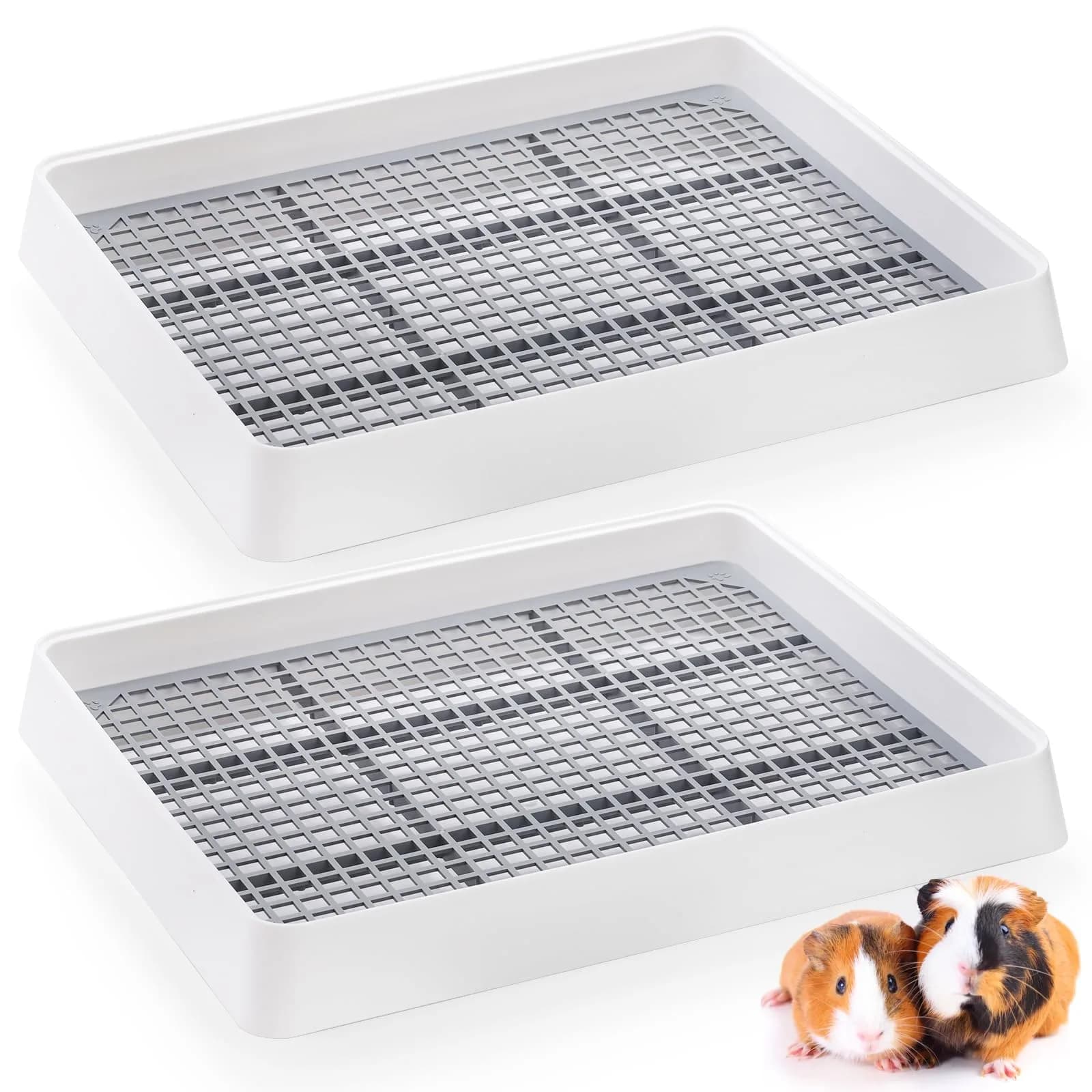 WUWEOT 2 Pack Large Rabbit Litter Box 37cm (14.5"L x 11.7"W x 2.6"H) | Shallow Bunny Restroom with Grate - main product image
