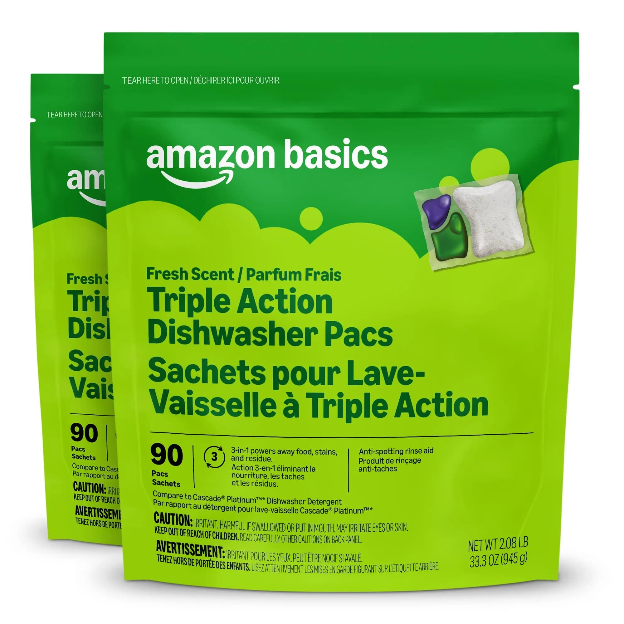 Amazon Basics Triple Action Dishwasher Pacs, Fresh Scent, 180 Count | Powerful Clean, No Pre-Wash Needed - main product image