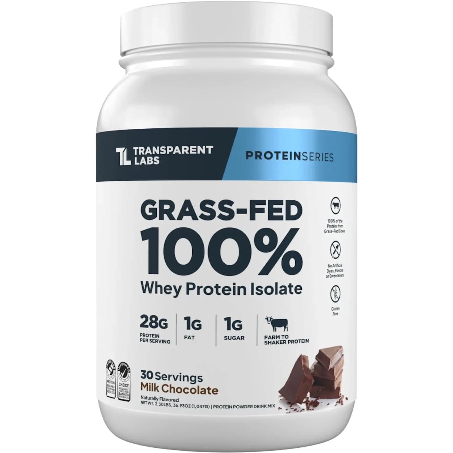 Transparent Labs Grass-Fed Whey Protein Milk Chocolate 1.02 kg (2.25 lb) | 28g Protein Per Serving - main product image