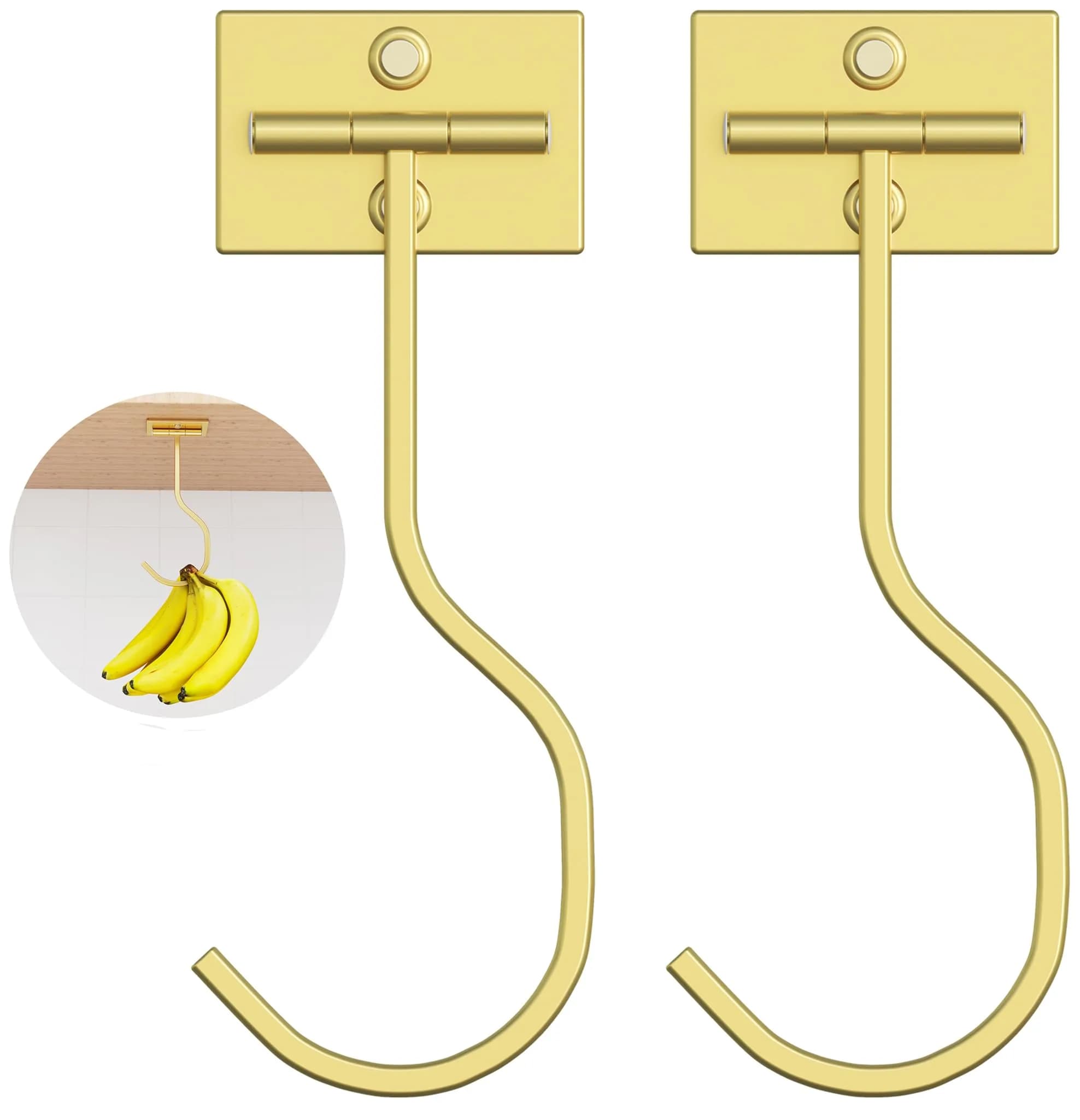 bussdis Foldable Banana Hook Gold | Space-Saving Under Cabinet Holder for Kitchen & RV (2-Pack) - main product image