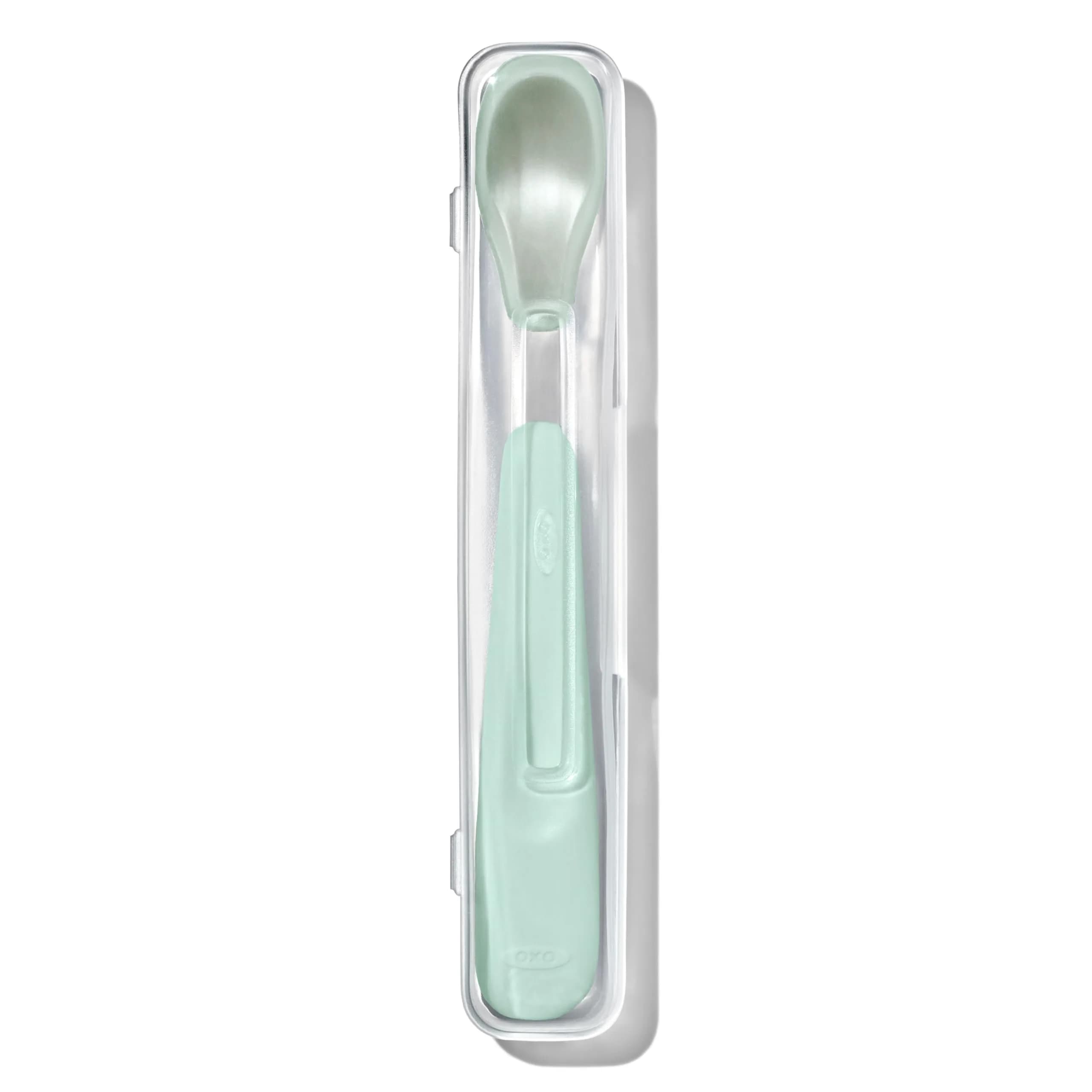 OXO Tot On-The-Go Feeding Spoon - Opal | Soft Silicone Baby Utensil with Travel Case - main product image