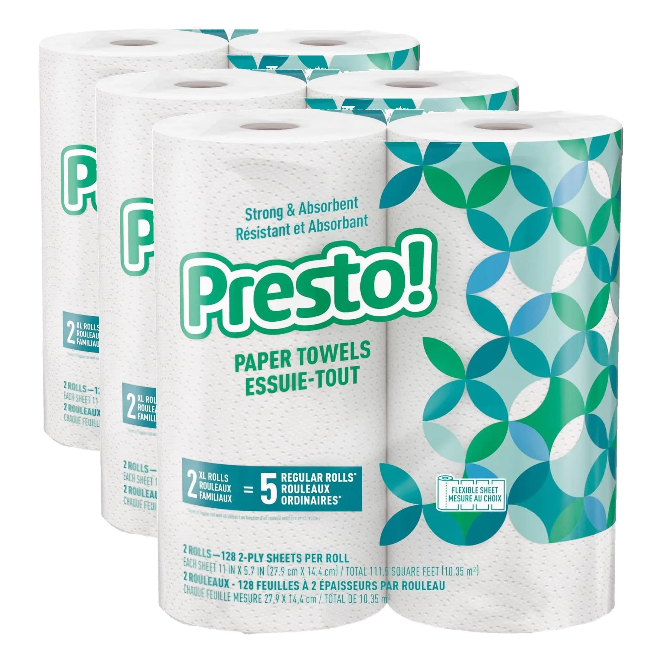 Presto! White Paper Towels, 128 Sheet Flex-a-Size Family Rolls (6 Rolls Total) | Strong & Absorbent 2-Ply - main product image
