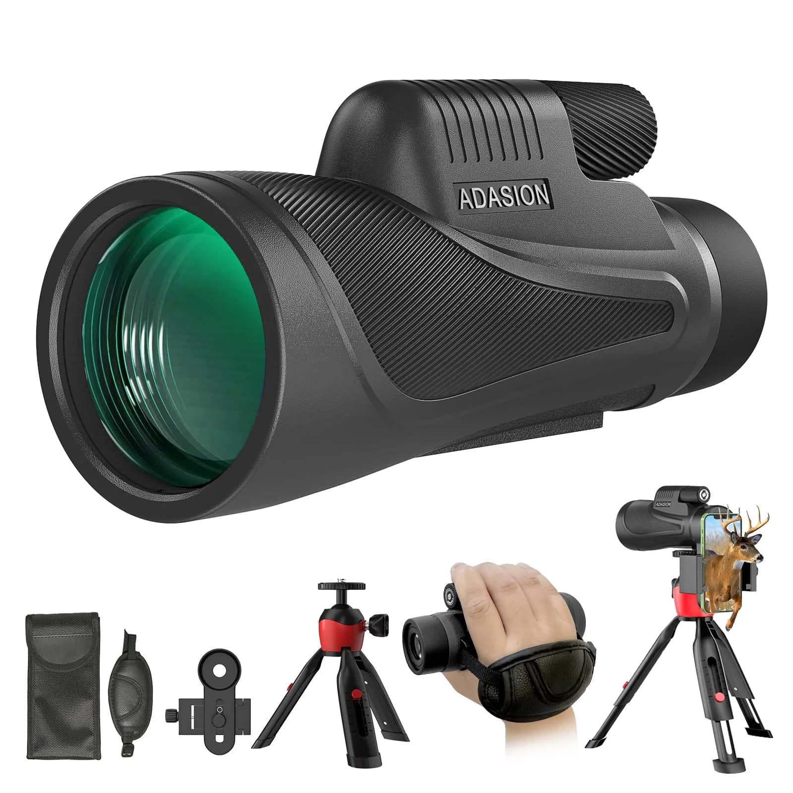 Adasion 12x56 Monocular for Adults | High Powered, Phone Adapter & Tripod for Bird Watching & Outdoor Use