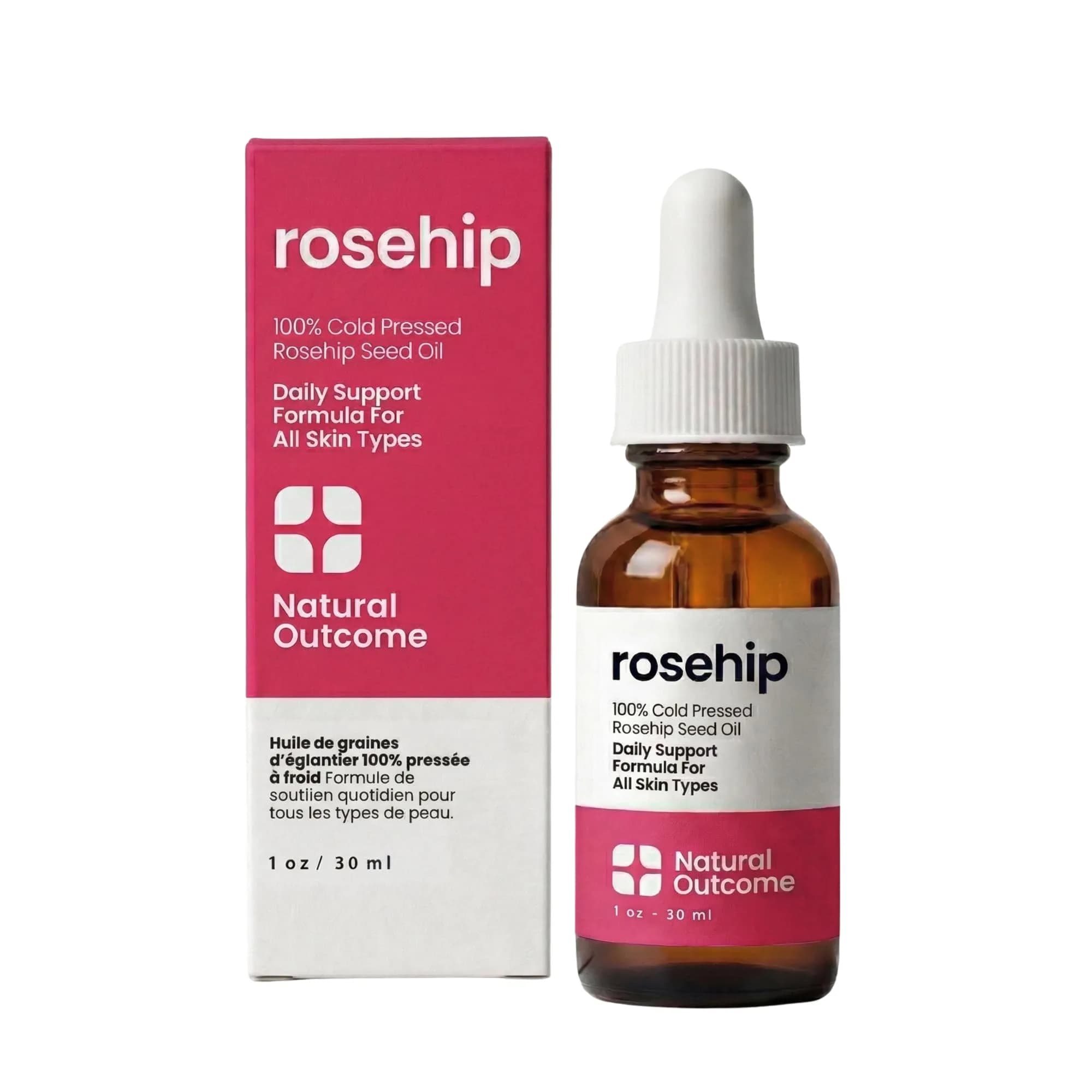 natural outcome Rosehip Oil 1 oz | Pure, Cold-Pressed Face Oil for Hydration & Anti-Aging