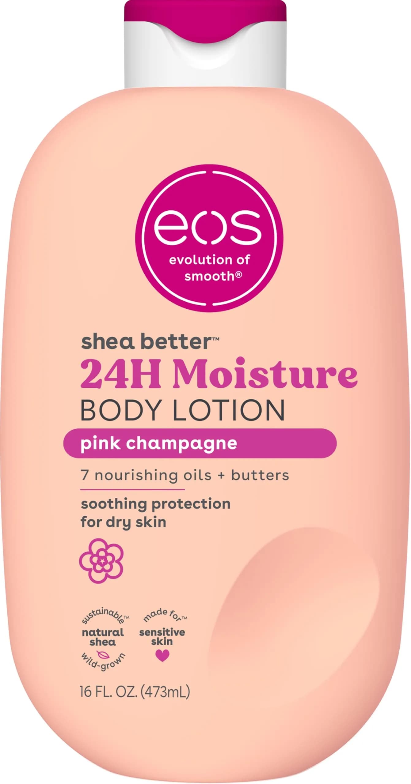 eos Shea Better Body Lotion Pink Champagne 473ml (16 Fl Oz) | 24-Hour Moisture for Soft Skin - main product image