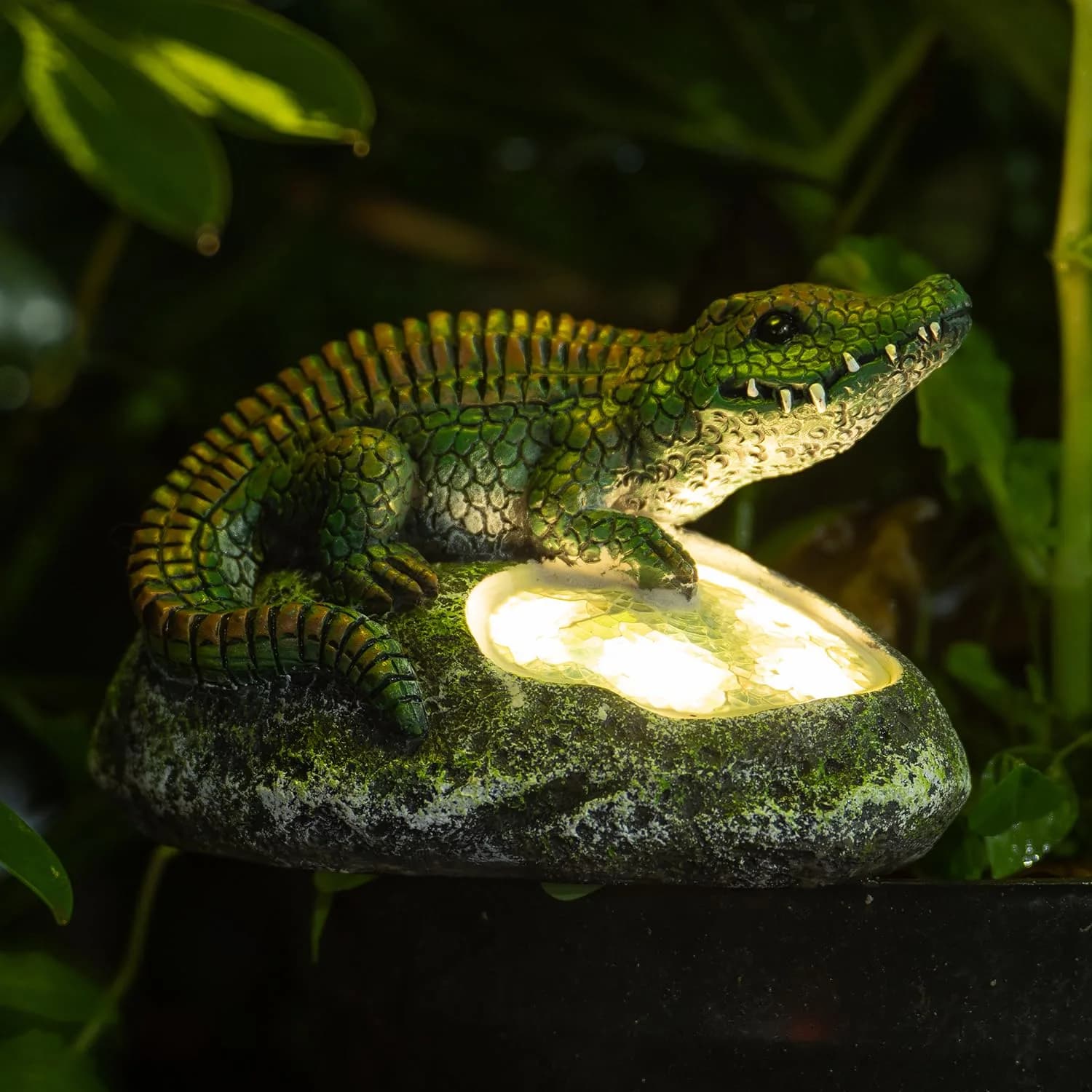 Rezpuao Solar Crocodile Garden Statue 19cm (7.5") | Cute Resin Figurine with LED Light for Outdoor Decor - main product image