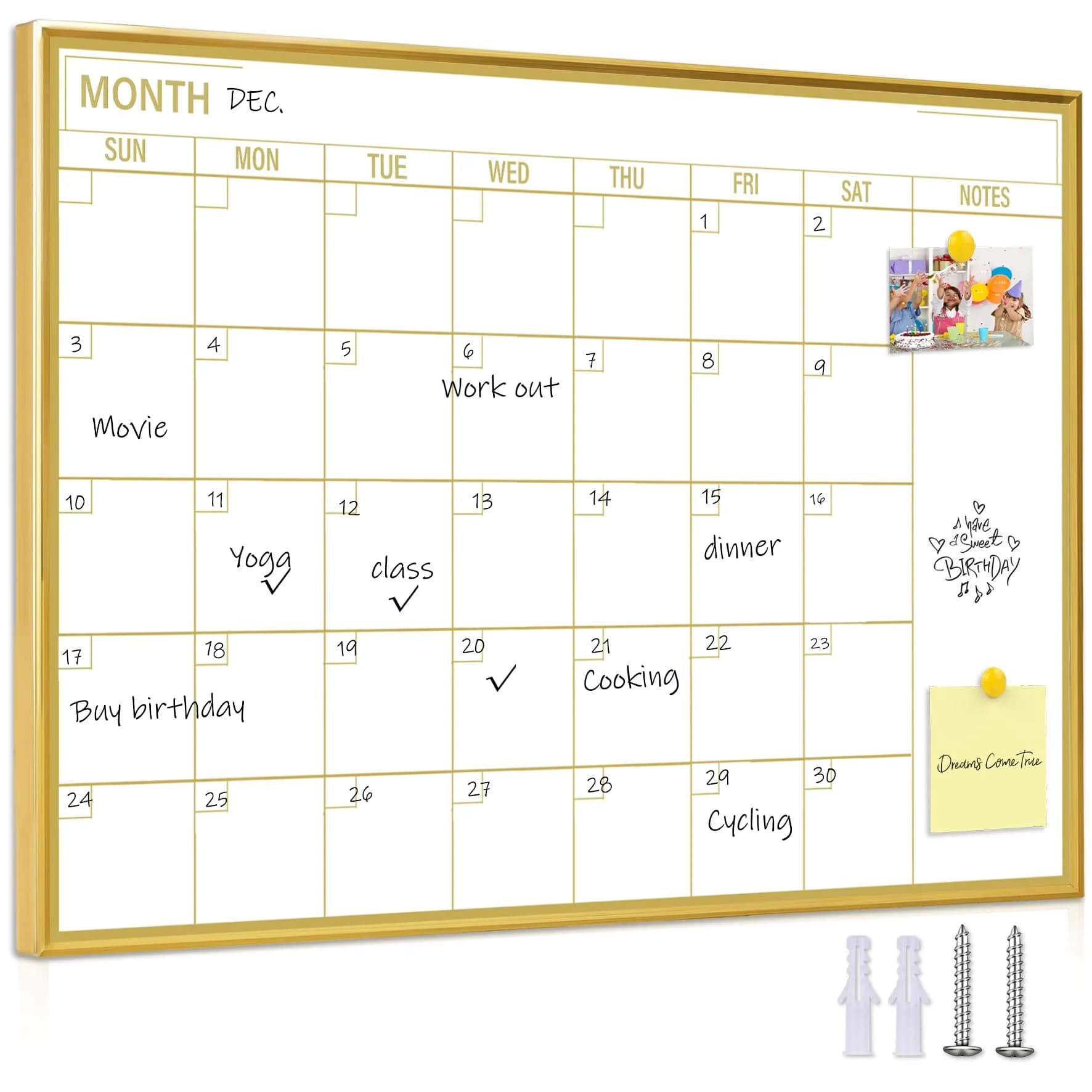 Marribol Golden Monthly Dry Erase Calendar Whiteboard 16"x12" | Magnetic Wall Planner - main product image